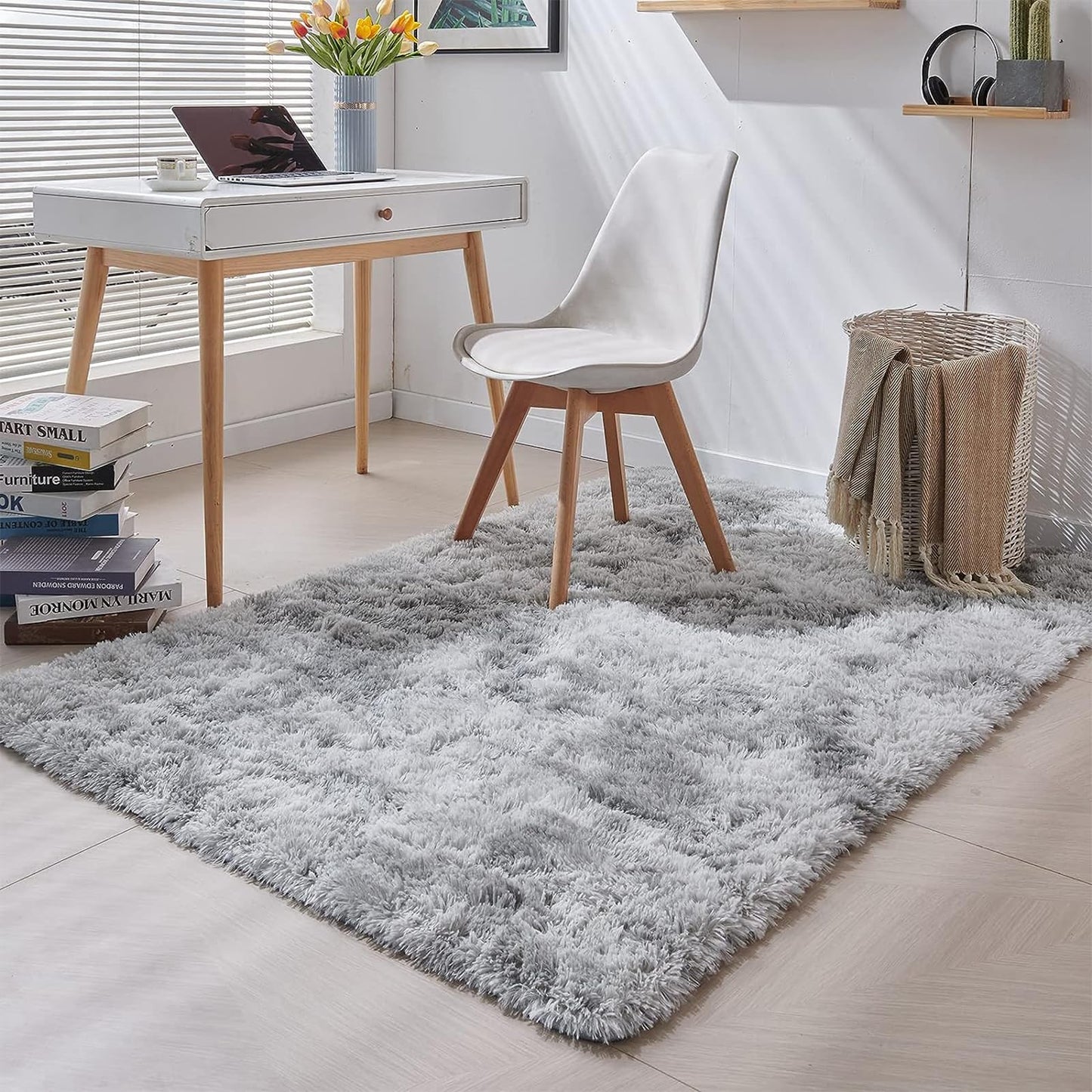 GJWLaie Rugs Living Room Grey Area Rugs for Bedroom Anti Silp Soft Shaggy Tie-Dye Plush Fluffy Living Room Rug Indoor Home Kidsroom Decor Carpet(Grey 120 * 160cm)