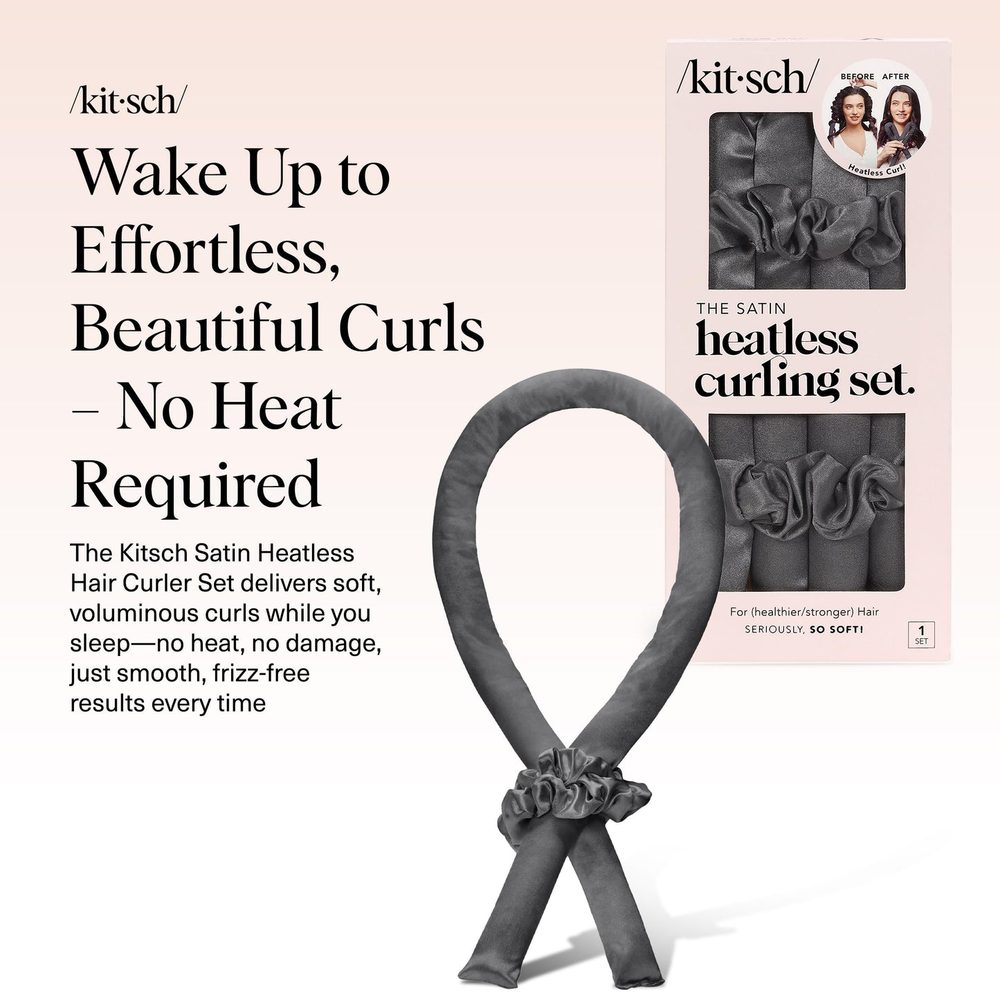 Kitsch Heatless Curling Set - Satin Heatless Curler, Hair Curler No Heat, Heatless Curler for long and short hair, Overnight Curls with 2 Satin Scrunchies and Blowout Rod - Sunset Tie Dye
