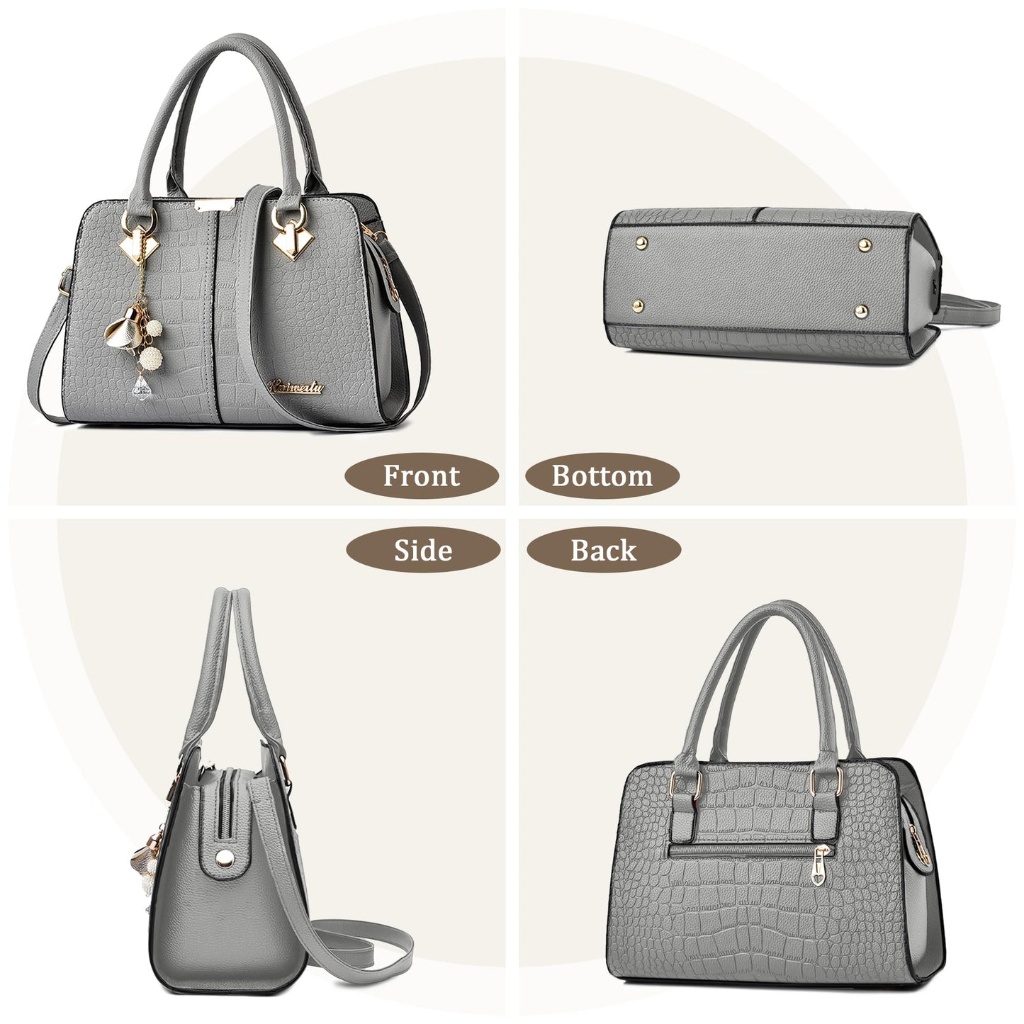 FORRICA Handbags for Women Elegant Pendant Ladies Shoulder Bags Top Handle Crossbody Bag PU Leather for Shopping Work Dating Black B