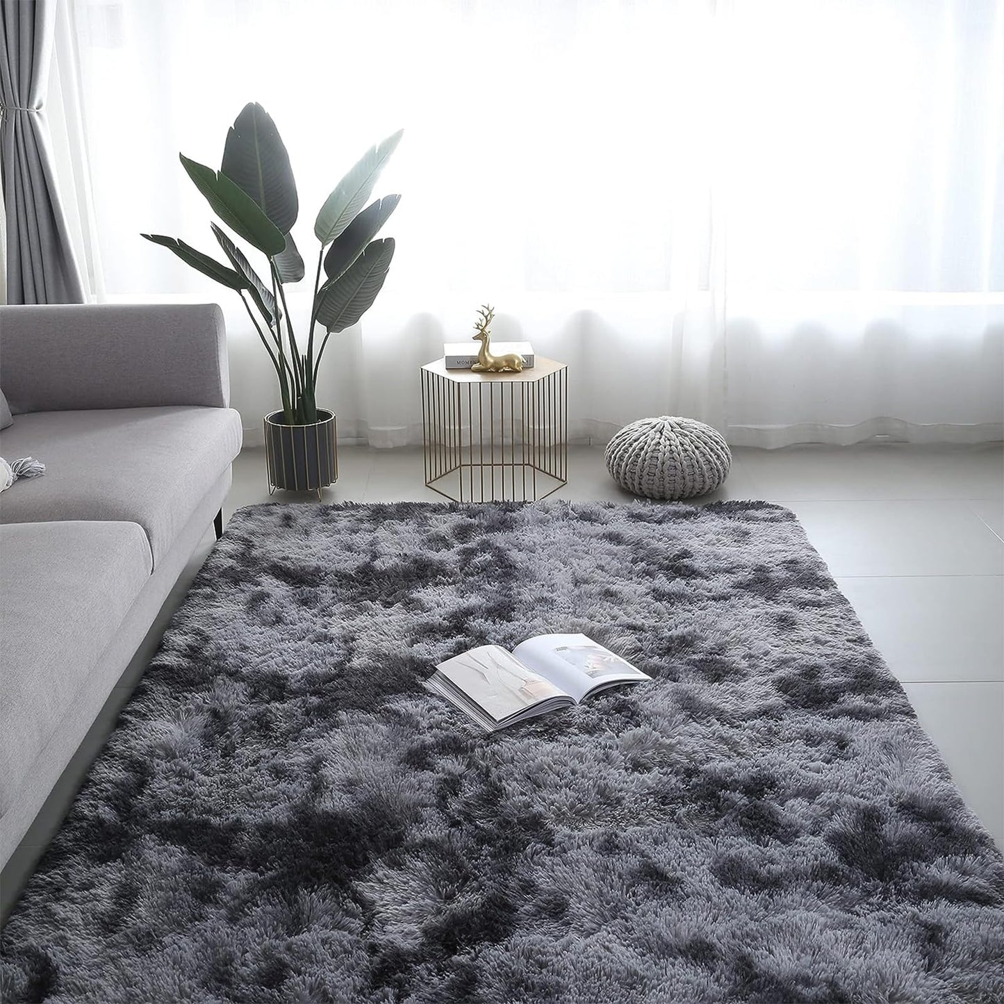 GJWLaie Rugs Living Room Grey Area Rugs for Bedroom Anti Silp Soft Shaggy Tie-Dye Plush Fluffy Living Room Rug Indoor Home Kidsroom Decor Carpet(Grey 120 * 160cm)
