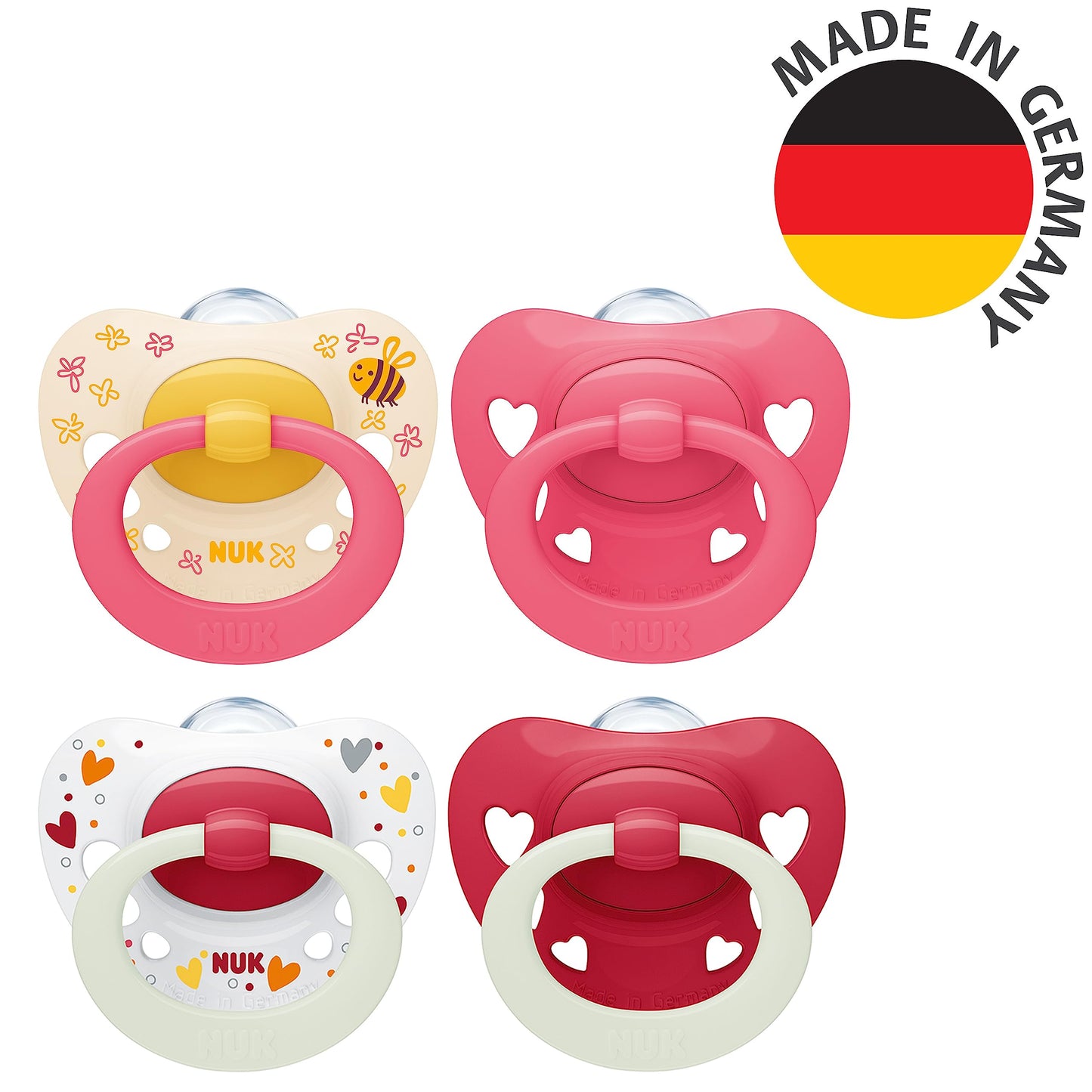 NUK Signature Day & Night Baby Dummy | 18-36 months | Soothes 95% of Babies | Heart-Shaped BPA-Free Silicone Soothers | Glow-in-the-Dark | Stars | 4 Count