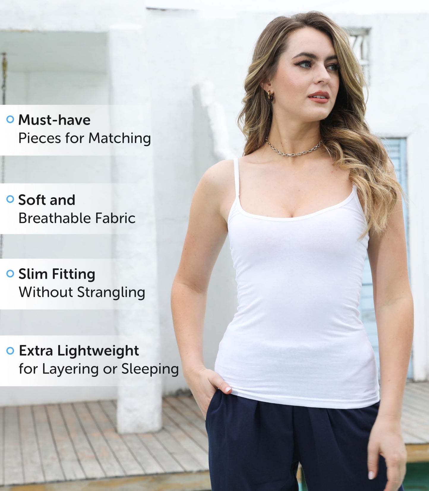 Comfneat Women's 4-Pack Slim-Fit Camisoles Adjustable Spaghetti Strap Cotton Top Undershirt