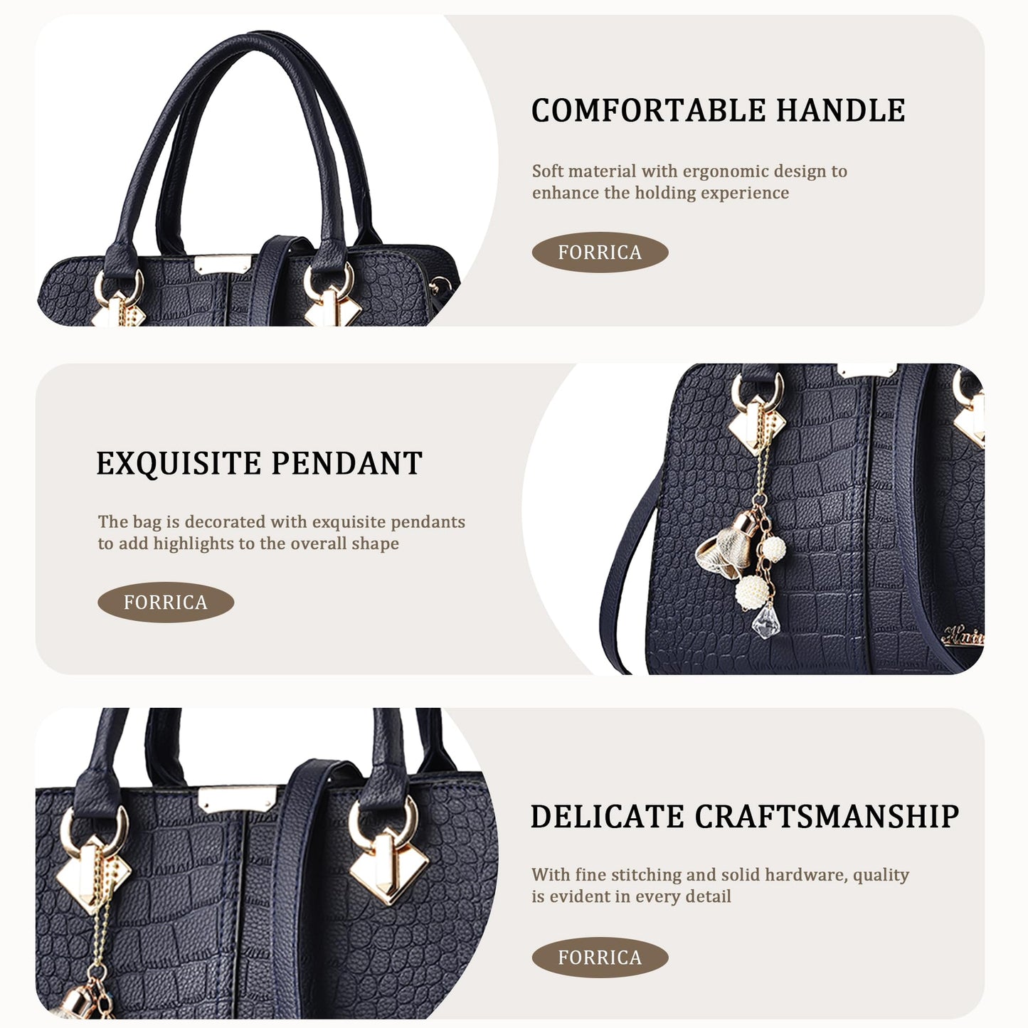 FORRICA Handbags for Women Elegant Pendant Ladies Shoulder Bags Top Handle Crossbody Bag PU Leather for Shopping Work Dating Black B