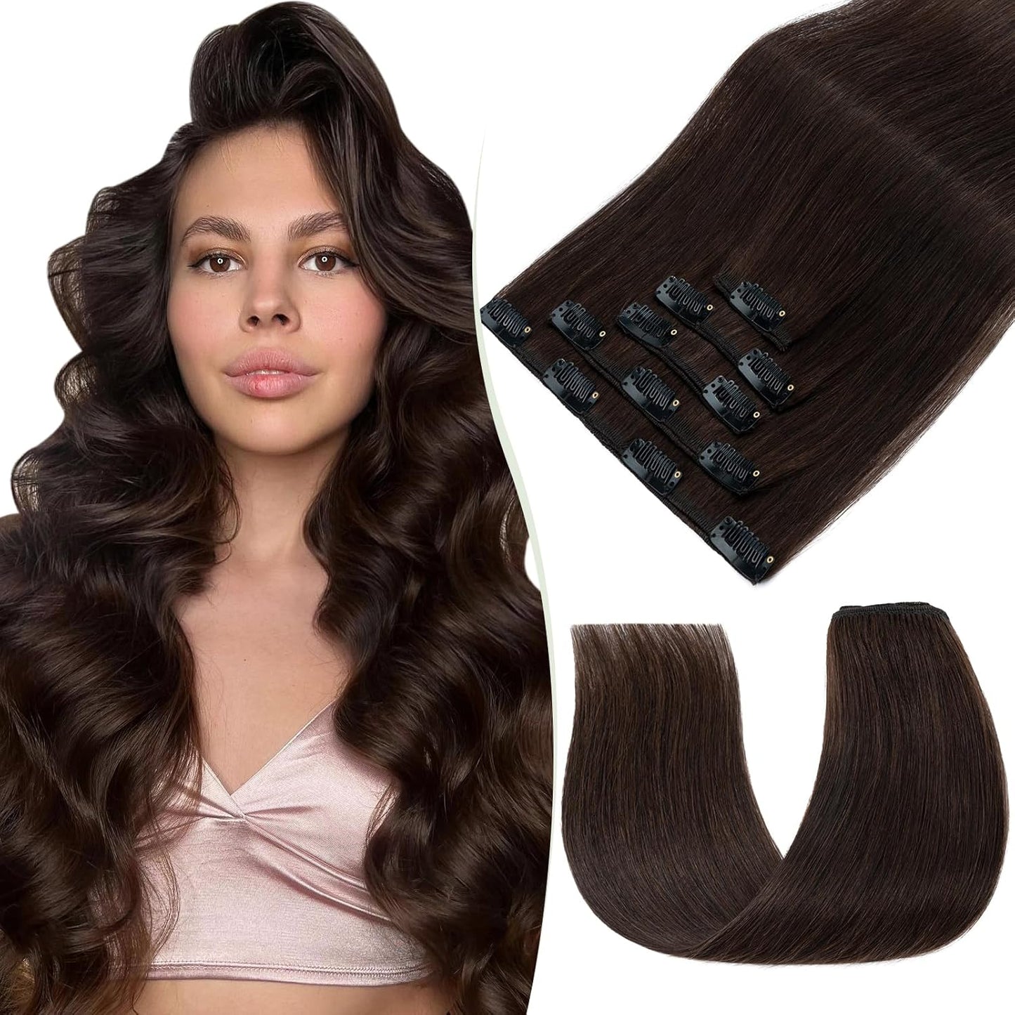 TESS Clip in Hair Extensions Real Human Hair Highlighted Remy Seamless 8 Pieces Straight Short for Women/Girls (#12P613 Golden Brown & Bleach Blonde, 10 Inch 50g)
