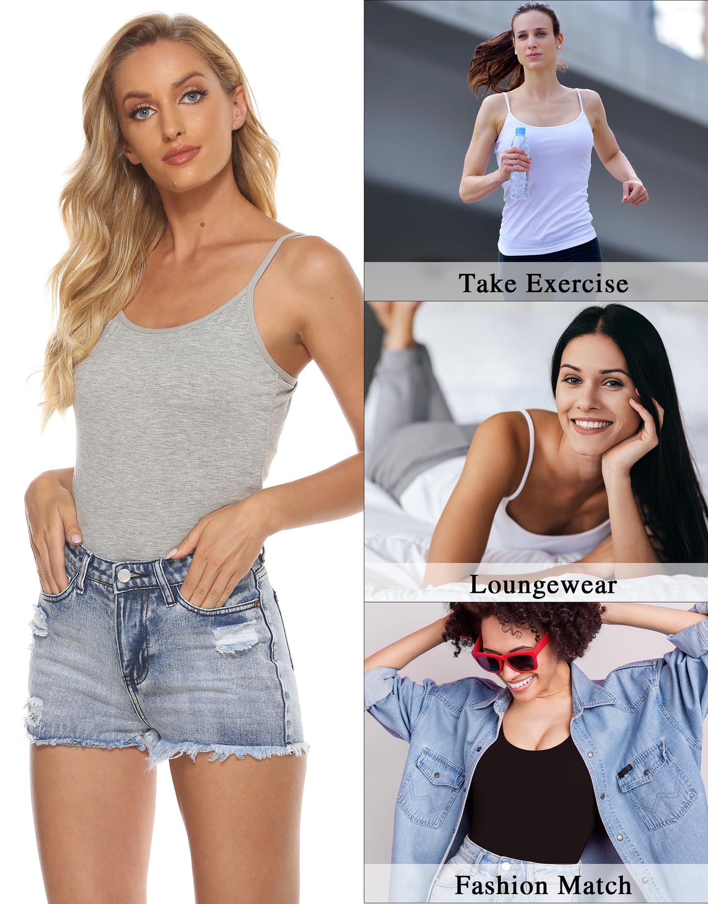 BQTQ 3 Pieces Vest Top for Women Basic Camisole Adjustable Spaghetti Strap Tank Tops for Women and Girls