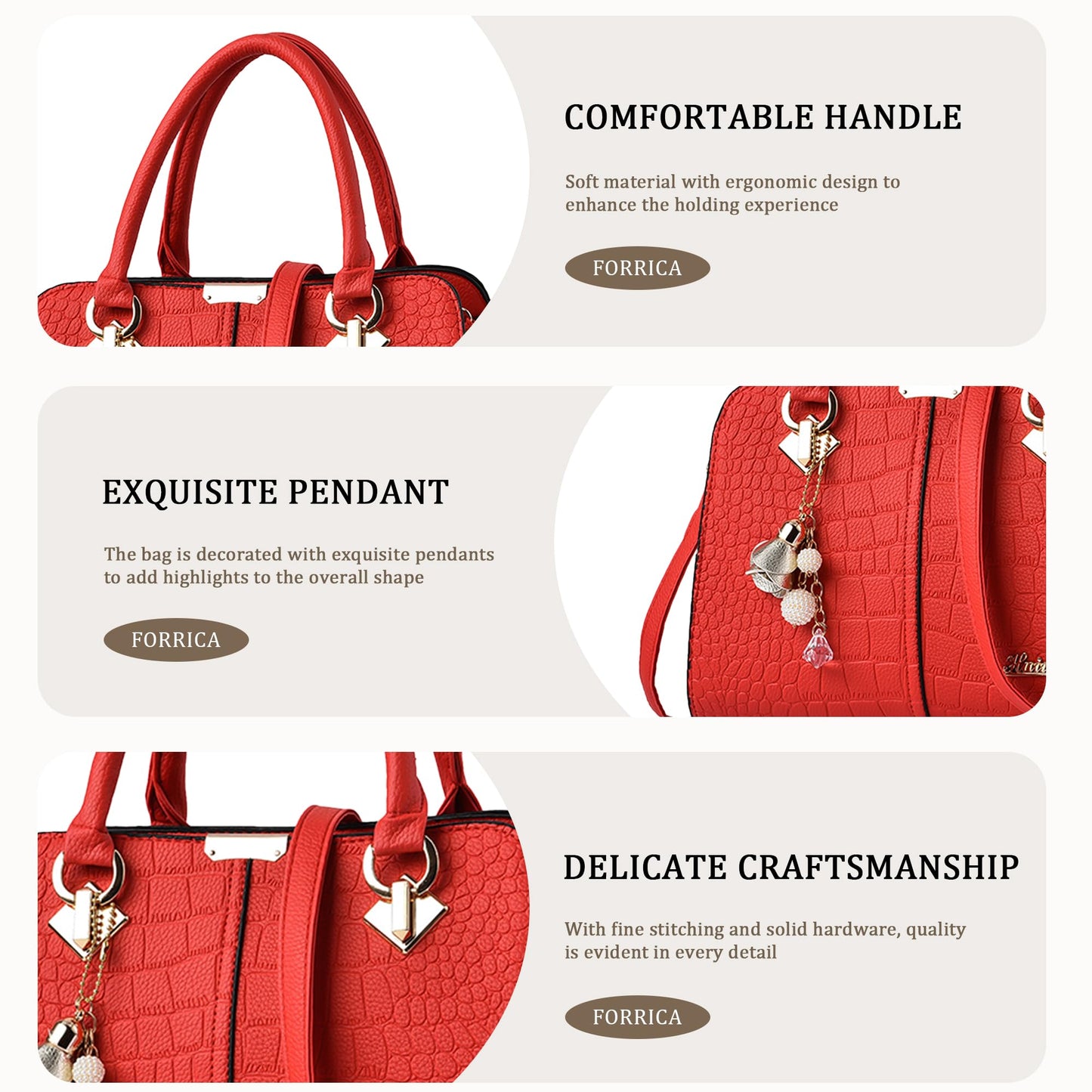 FORRICA Handbags for Women Elegant Pendant Ladies Shoulder Bags Top Handle Crossbody Bag PU Leather for Shopping Work Dating Black B
