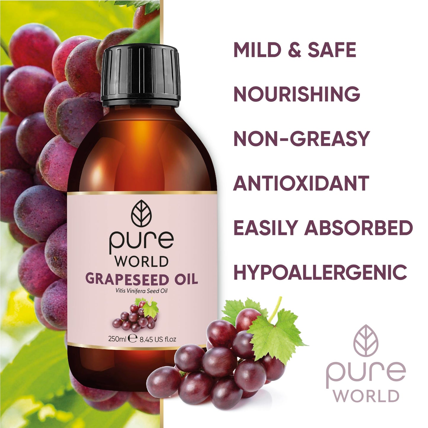 Pure World Natural Castor Oil 250ML Cold & Freshly Pressed 100% Pure and Undiluted Hexane Free Nourish Your Skin and Hair Eyebrows, Nails, Beard, Hair, Eyelash Growth Food Grade