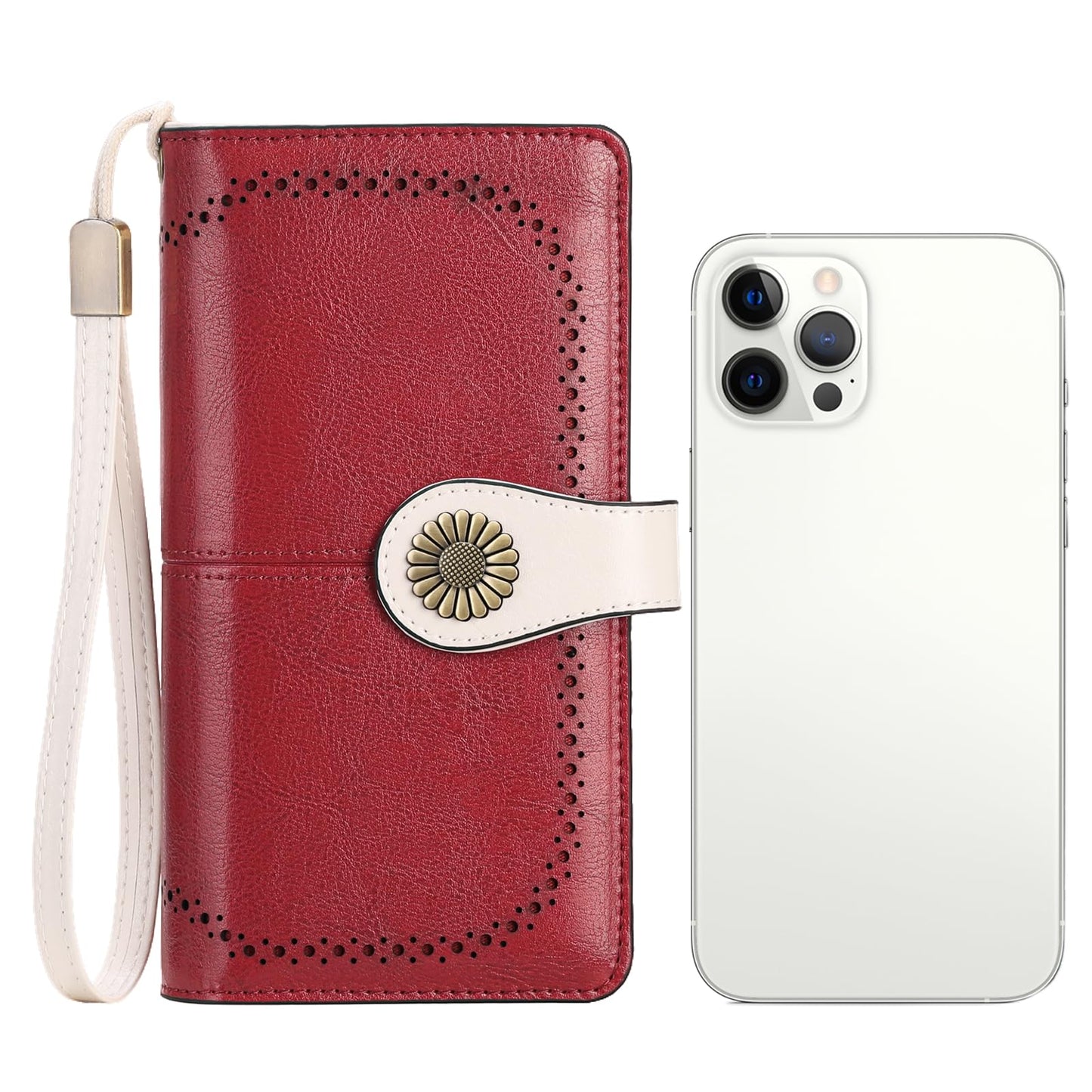 SENDEFN Genuine Leather Purses for Women, RFID Large Ladies Purse, Wallet for Women with Wrist Strap