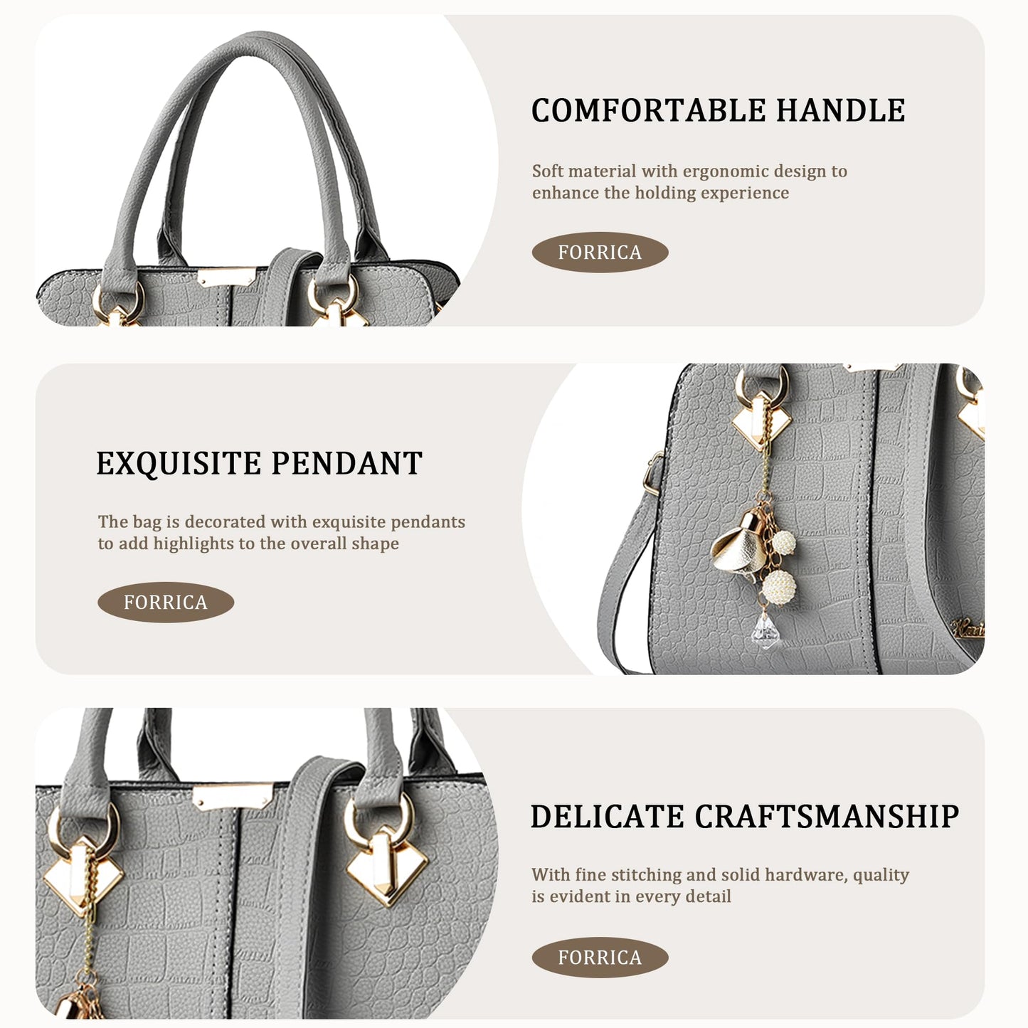 FORRICA Handbags for Women Elegant Pendant Ladies Shoulder Bags Top Handle Crossbody Bag PU Leather for Shopping Work Dating Black B