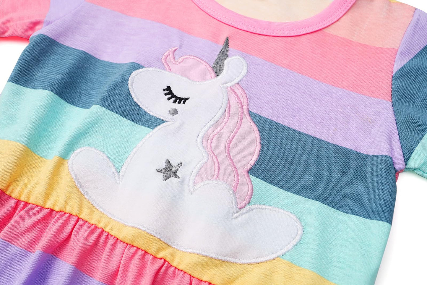 Smazero Baby Girl's Summer Dresses Short Sleeve Casual Dinosaur Horse Print Shirt Dress Little Kids Clothes Children Age 1-7 Years