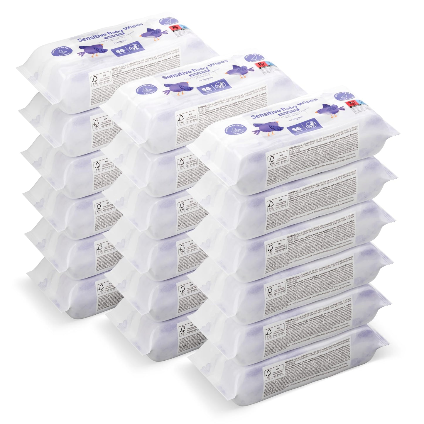 by Amazon Sensitive Baby Wipes 1008 Wipes, Unscented, 18 Pack of 56, (Previously a Mama Bear brand, same product)