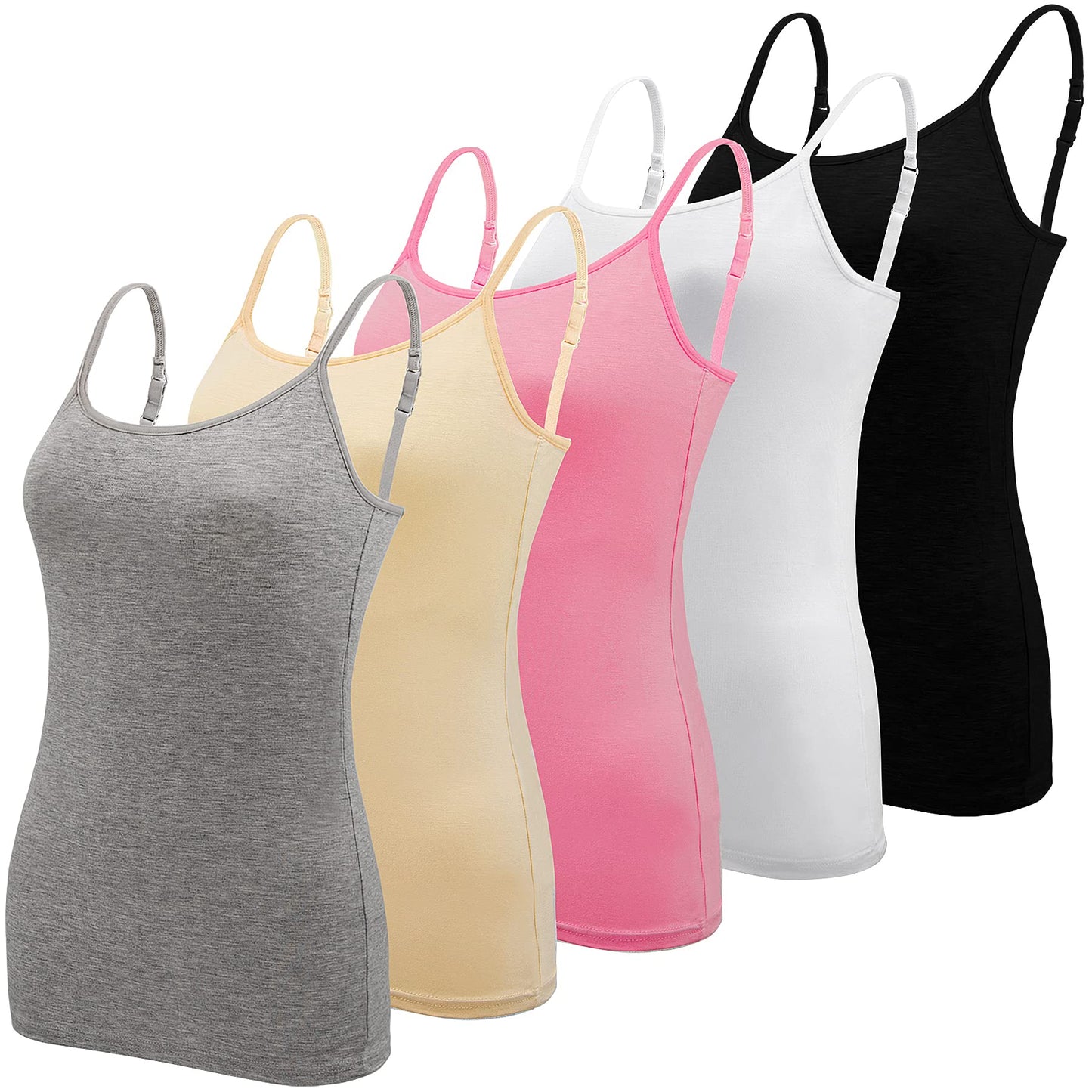 BQTQ 5 Pieces Basic Camisole Adjustable Strap Vest Top for Women and Girl