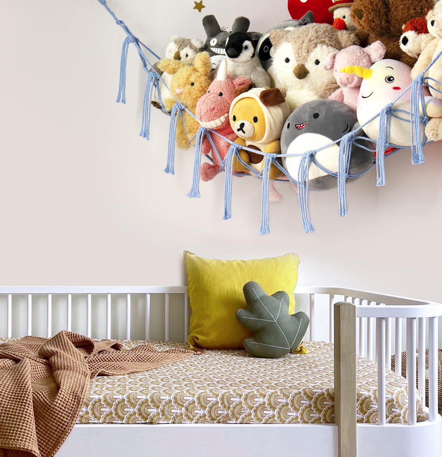 Stuffed Animal Storage Hammock - Baby Toy Hammock Net for Stuffed Animals Cute Room Decor -Large Stuff Animal Organizer Holder for Plush Plushie - Kids Nursery Beige Bedroom Home Decor
