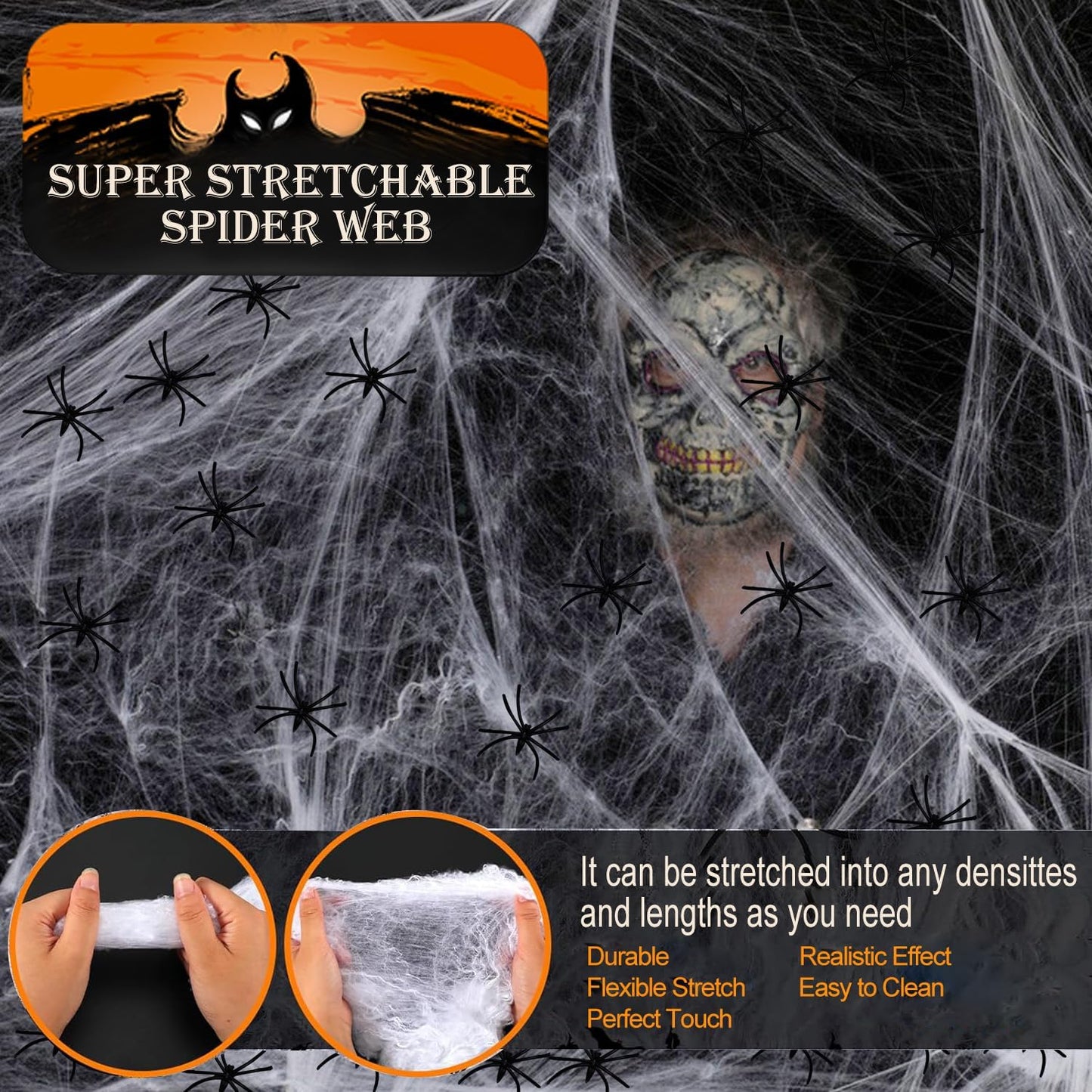 60g Halloween Spider Web Decorations with 30pcs Fake Spiders, Stretchable Cobwebs for Halloween Decorations