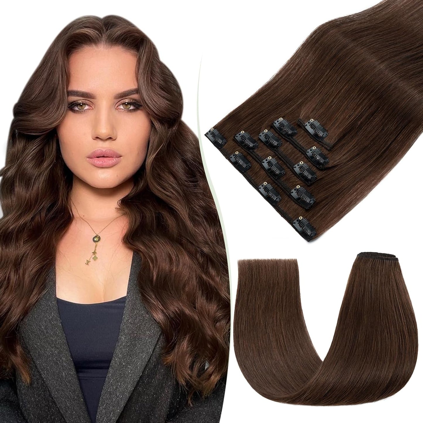 TESS Clip in Hair Extensions Real Human Hair Highlighted Remy Seamless 8 Pieces Straight Short for Women/Girls (#12P613 Golden Brown & Bleach Blonde, 10 Inch 50g)