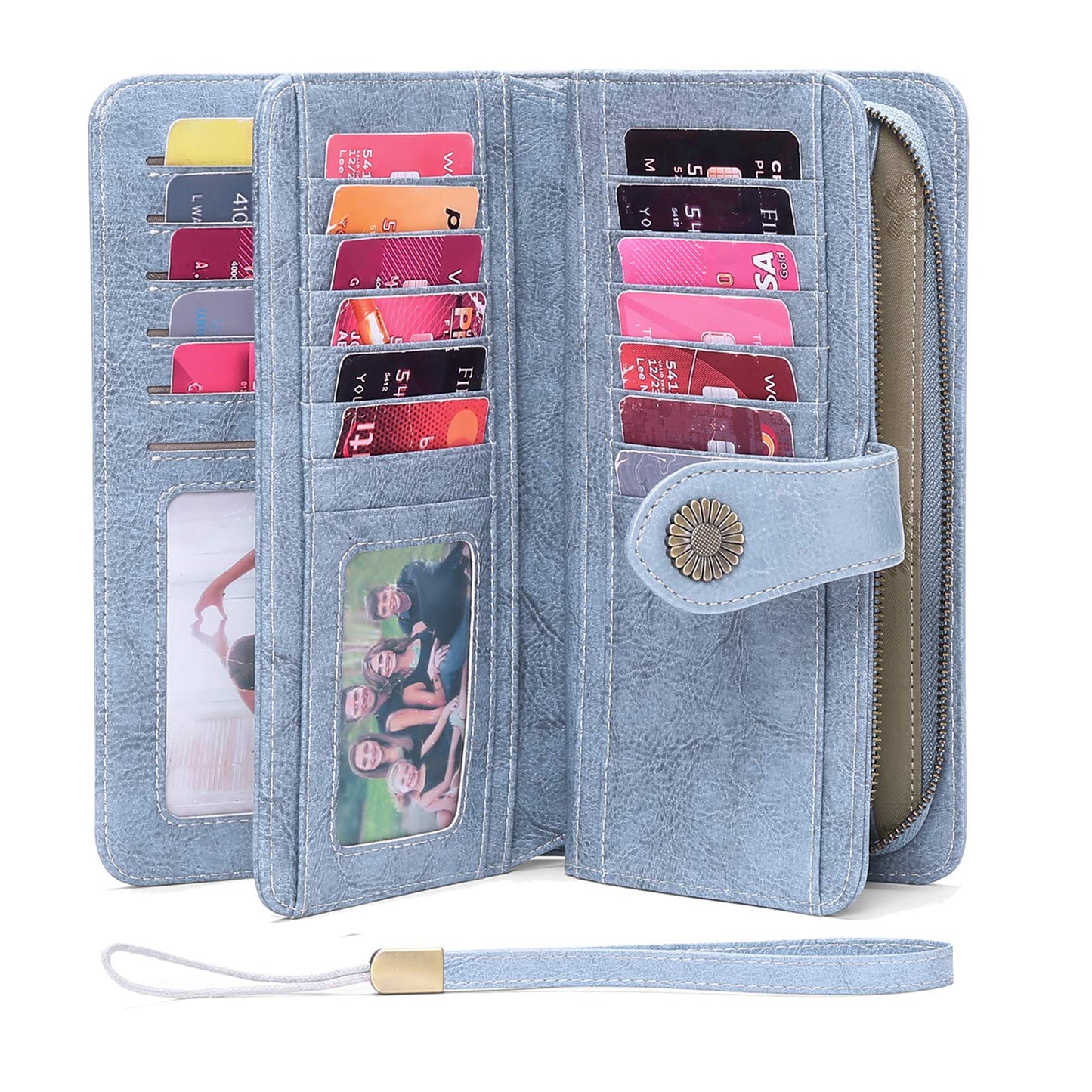 SENDEFN Genuine Leather Purses for Women, RFID Large Ladies Purse, Wallet for Women with Wrist Strap