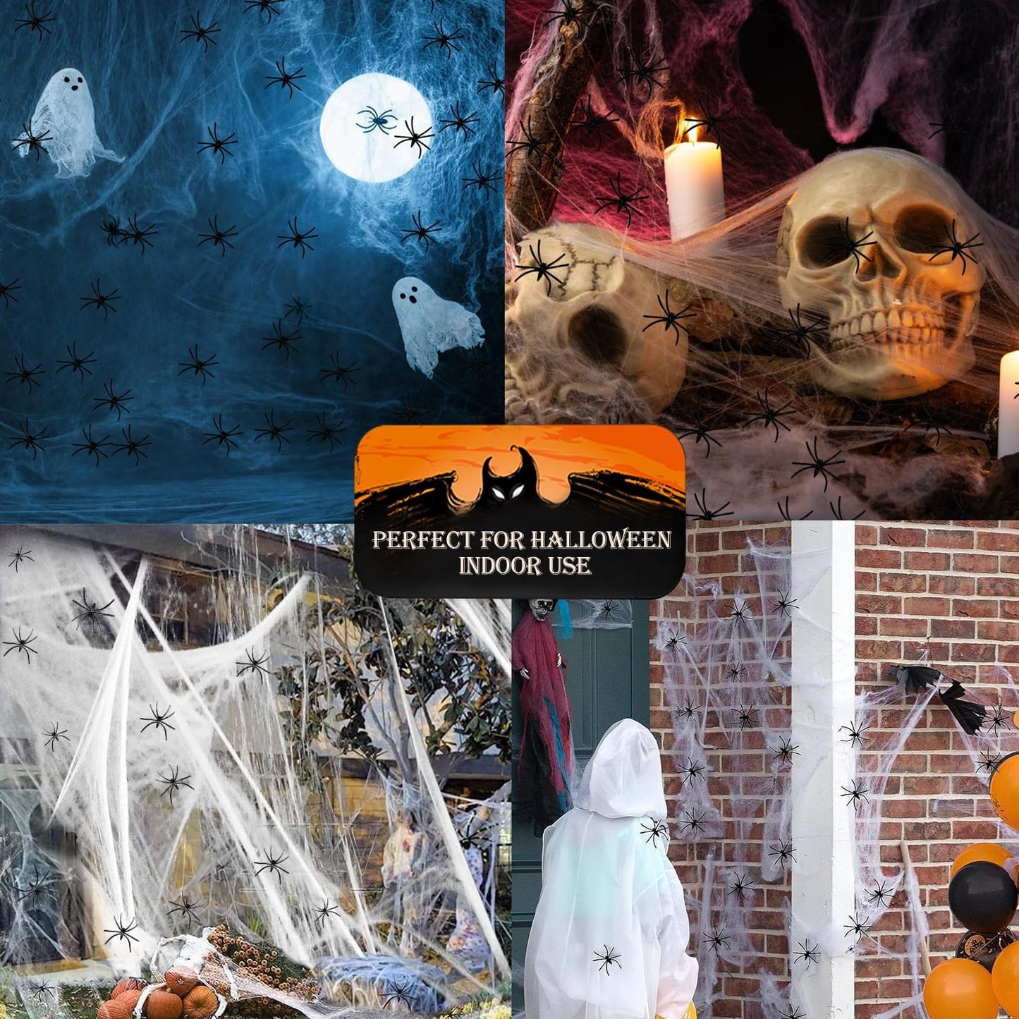 60g Halloween Spider Web Decorations with 30pcs Fake Spiders, Stretchable Cobwebs for Halloween Decorations