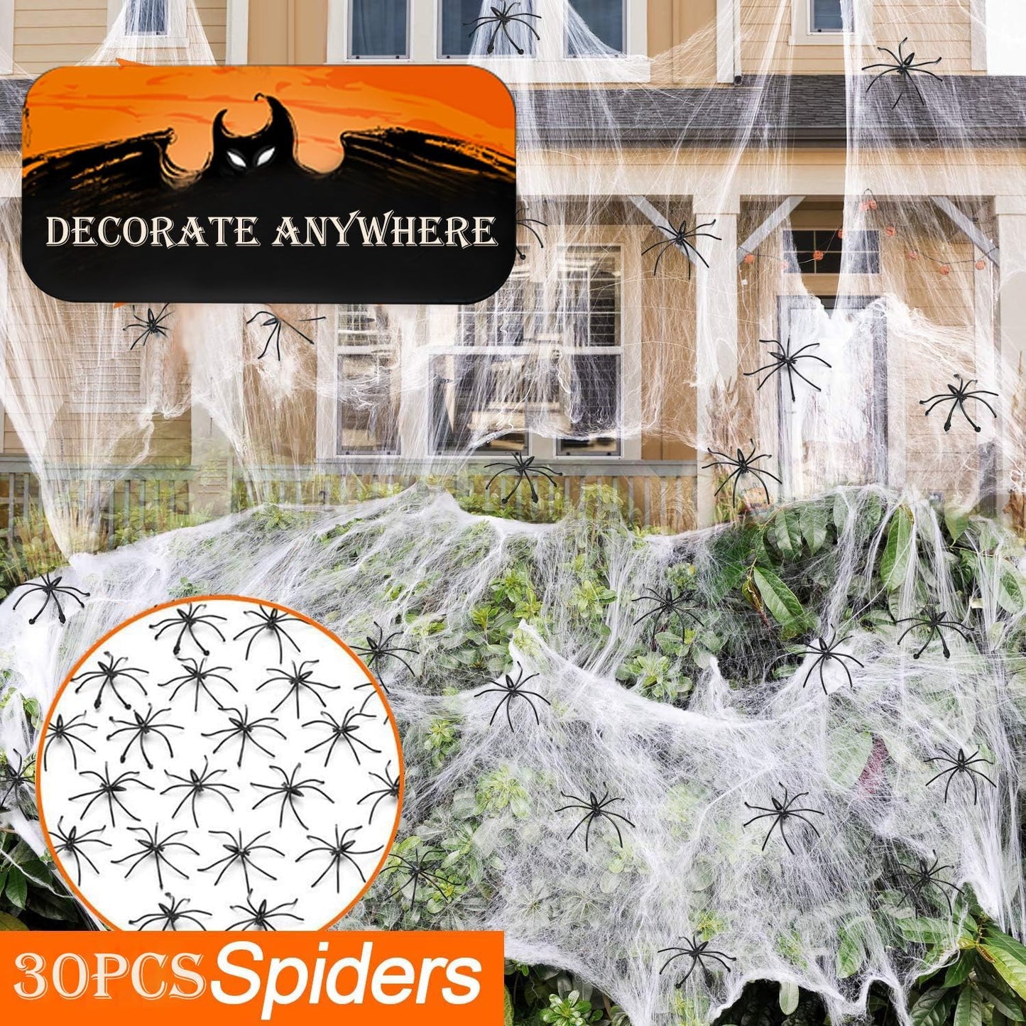60g Halloween Spider Web Decorations with 30pcs Fake Spiders, Stretchable Cobwebs for Halloween Decorations