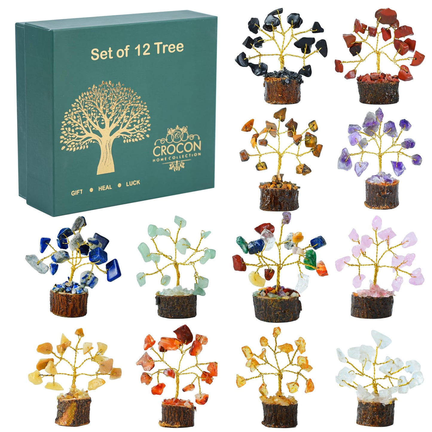 Green Jade Feng Shui Healing Crystals Tree of Life Handmade Gemstone Crystal Tree Bonsai for Spiritual Gifts Home Decor Present mum Gift for Women birthday gifts for men house warming gifts, 10-12"