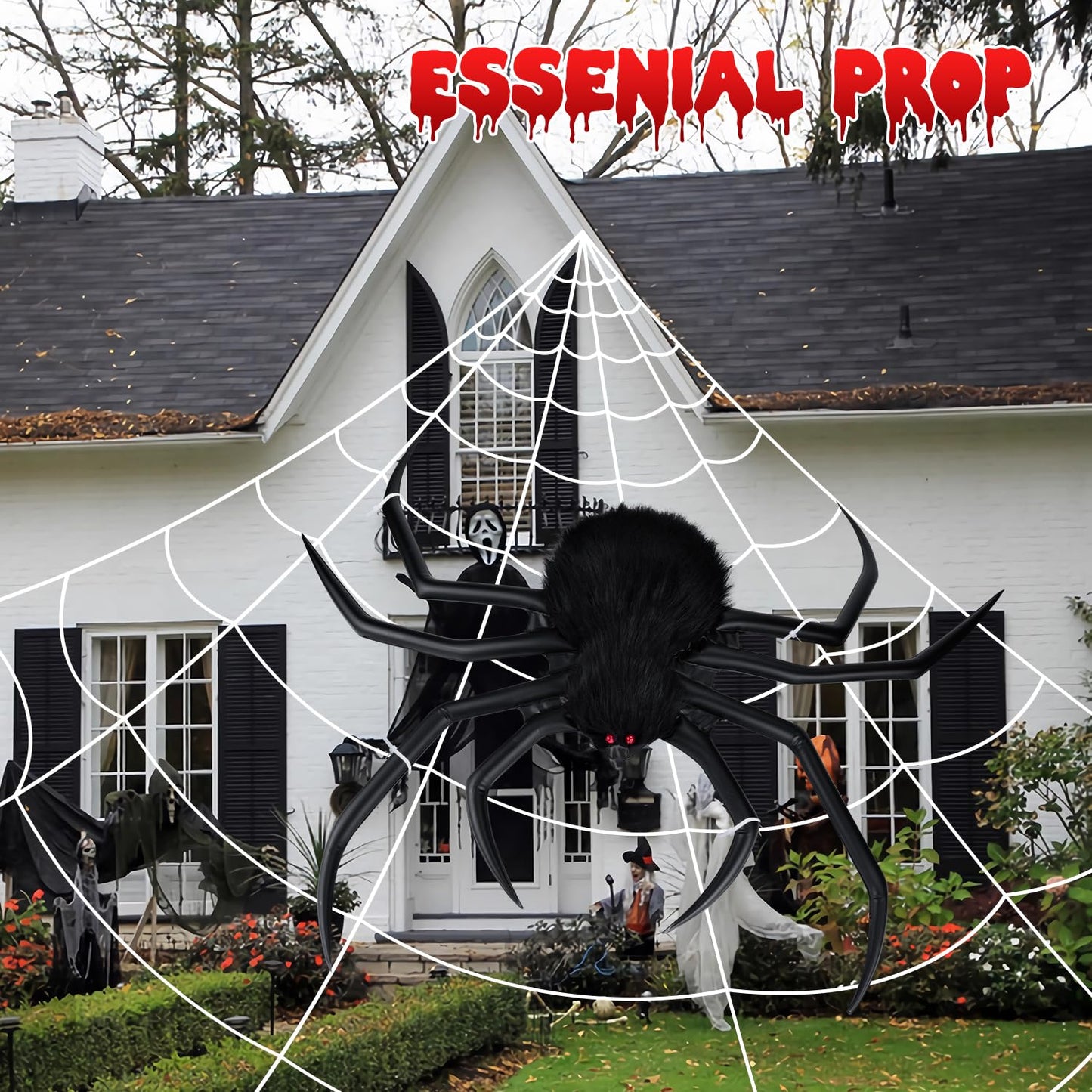 benpen Halloween Decorations Outdoor Gaint Spider:50'' Halloween Spiders Decor+10pcs Scary Hairy Fake Spiders+60g Cobweb Props for Indoor Outdoor Scary Haunted House Theme Party Yard