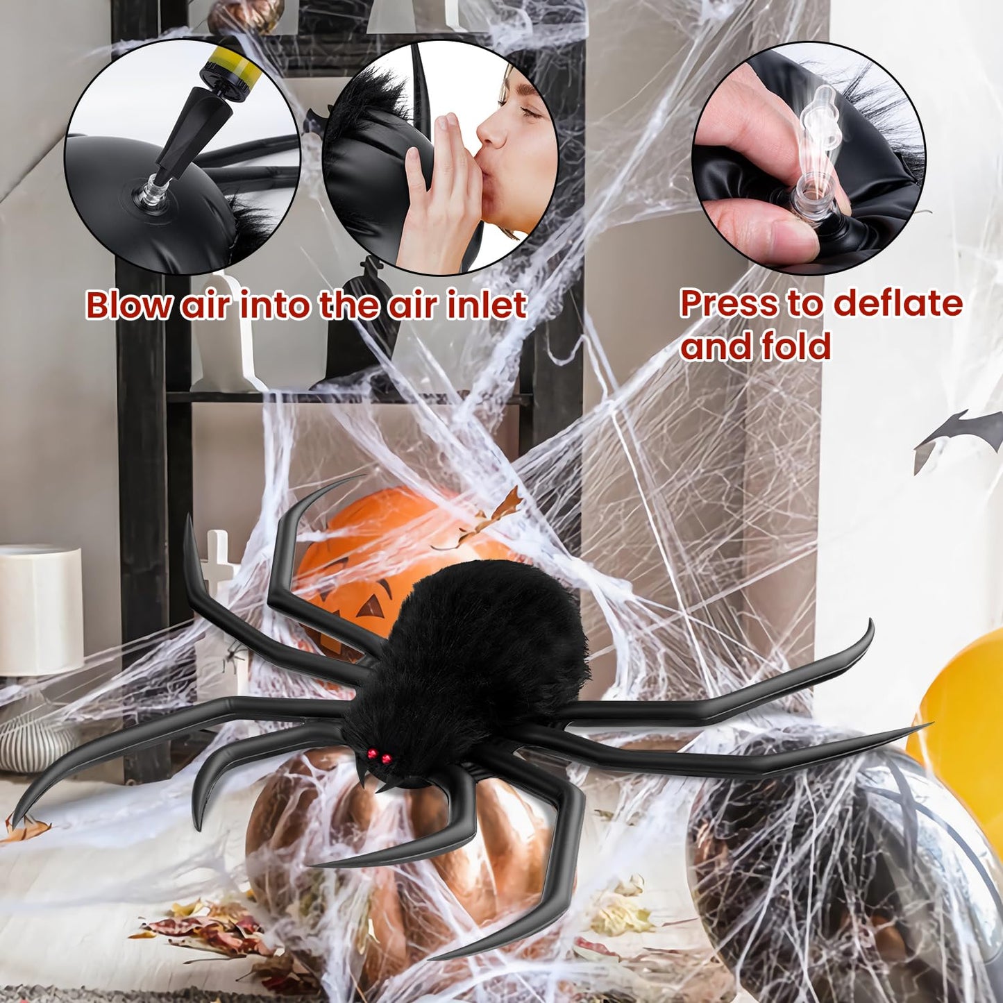 benpen Halloween Decorations Outdoor Gaint Spider:50'' Halloween Spiders Decor+10pcs Scary Hairy Fake Spiders+60g Cobweb Props for Indoor Outdoor Scary Haunted House Theme Party Yard