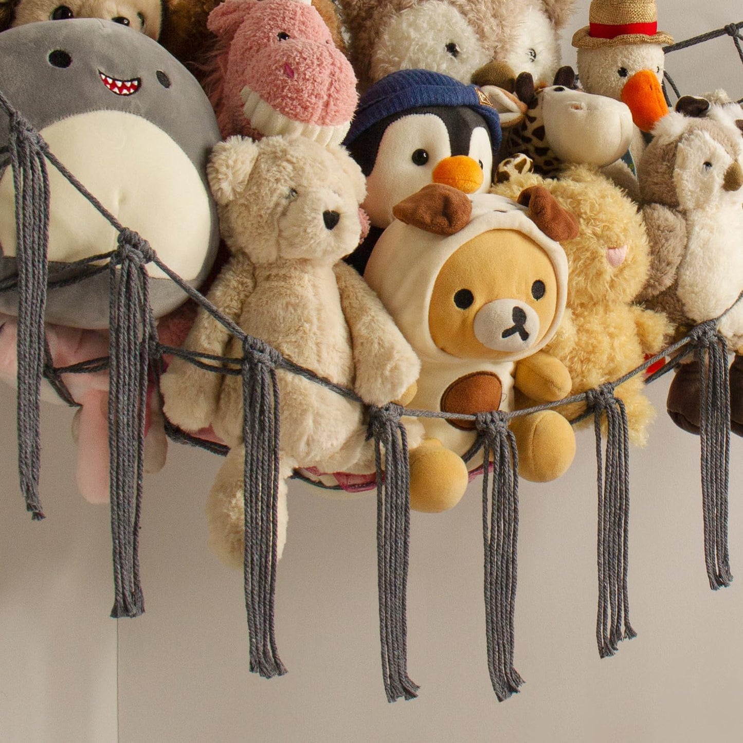 Stuffed Animal Storage Hammock - Baby Toy Hammock Net for Stuffed Animals Cute Room Decor -Large Stuff Animal Organizer Holder for Plush Plushie - Kids Nursery Beige Bedroom Home Decor