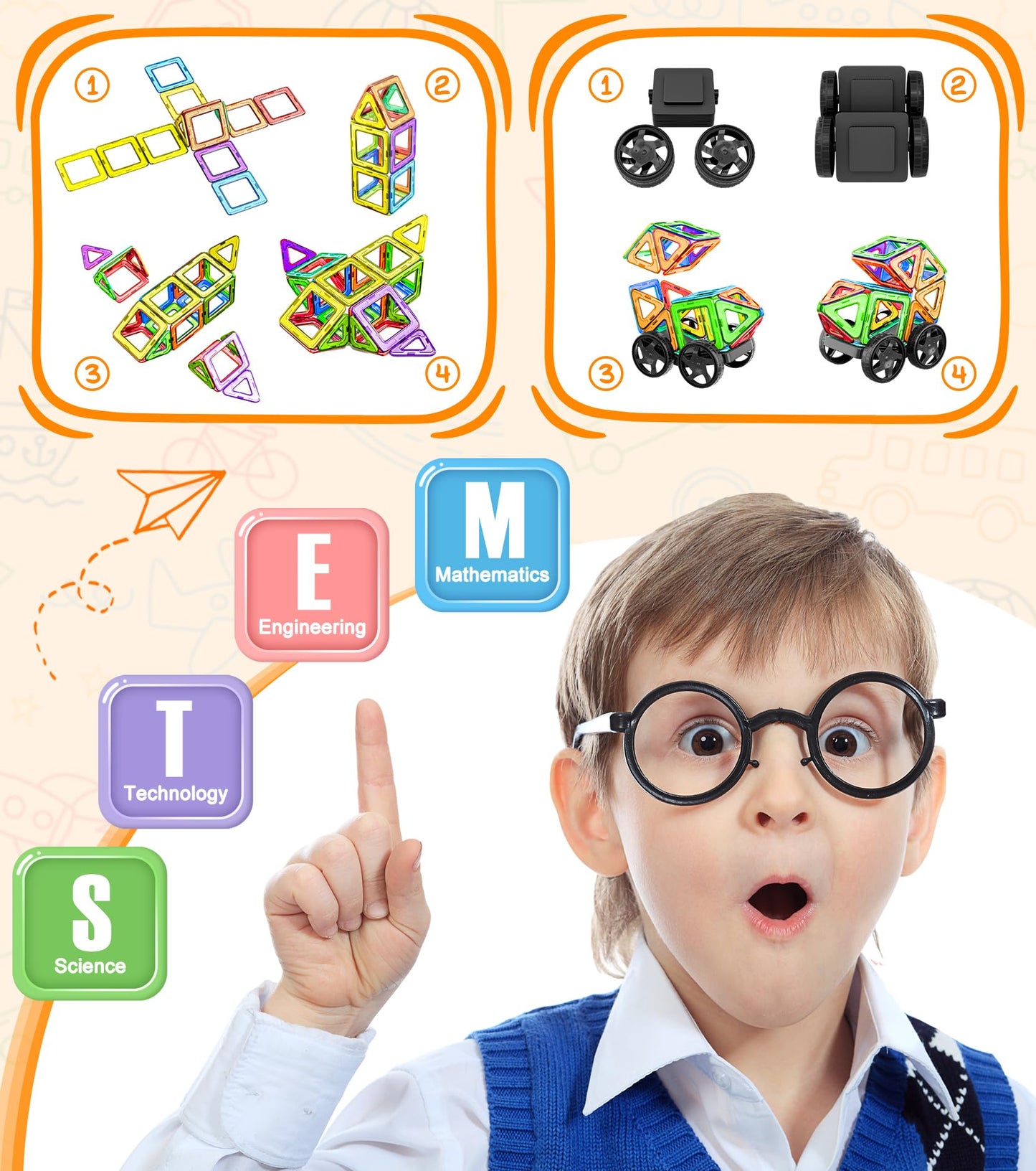 COOLJOYA Magnetic Tiles for Kids, 48pcs Magnetic Building Blocks Toys for 3 4 5 6 Year Old Girls Boys Gift, Magnets for Kids, Montessori Toddler Toys