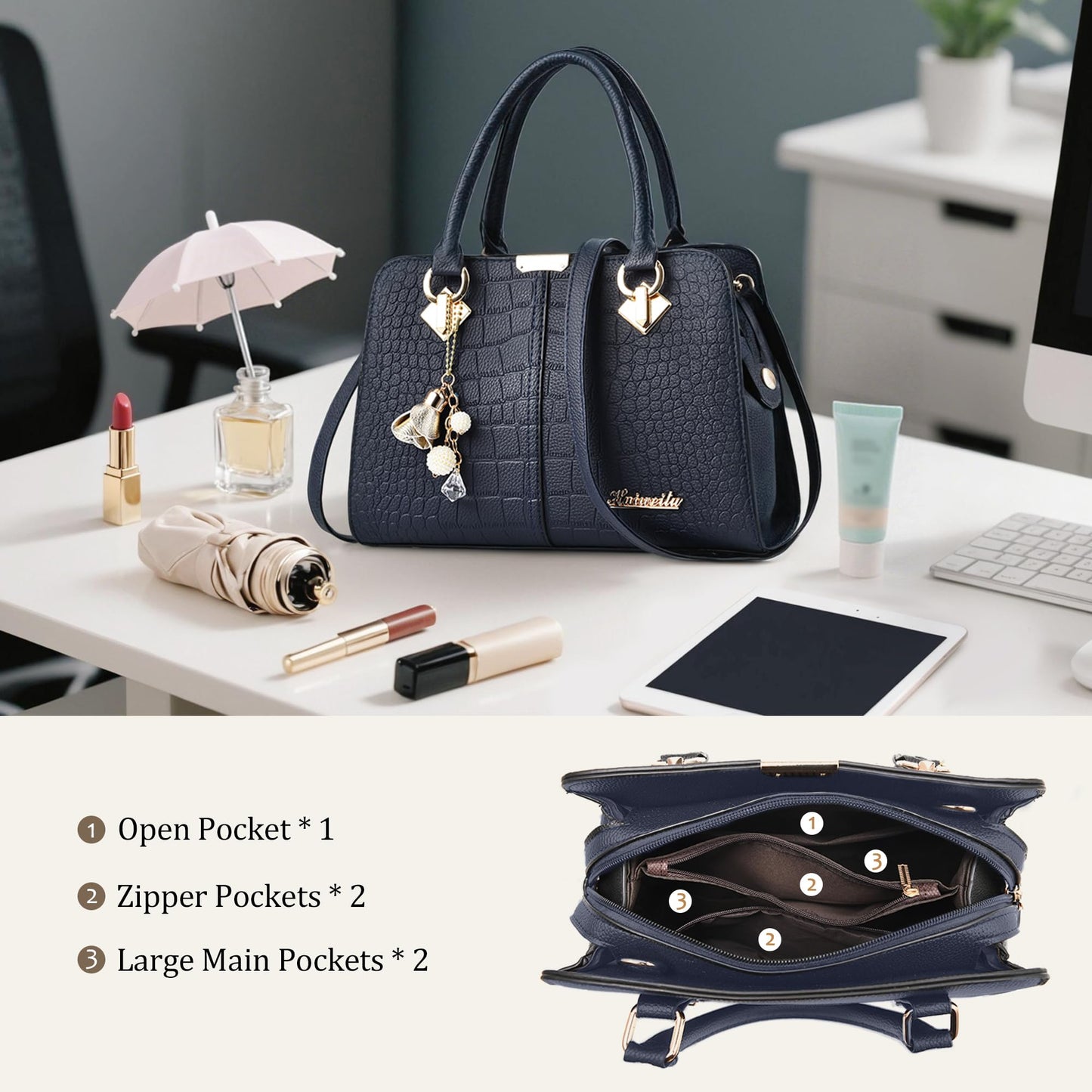 FORRICA Handbags for Women Elegant Pendant Ladies Shoulder Bags Top Handle Crossbody Bag PU Leather for Shopping Work Dating Black B
