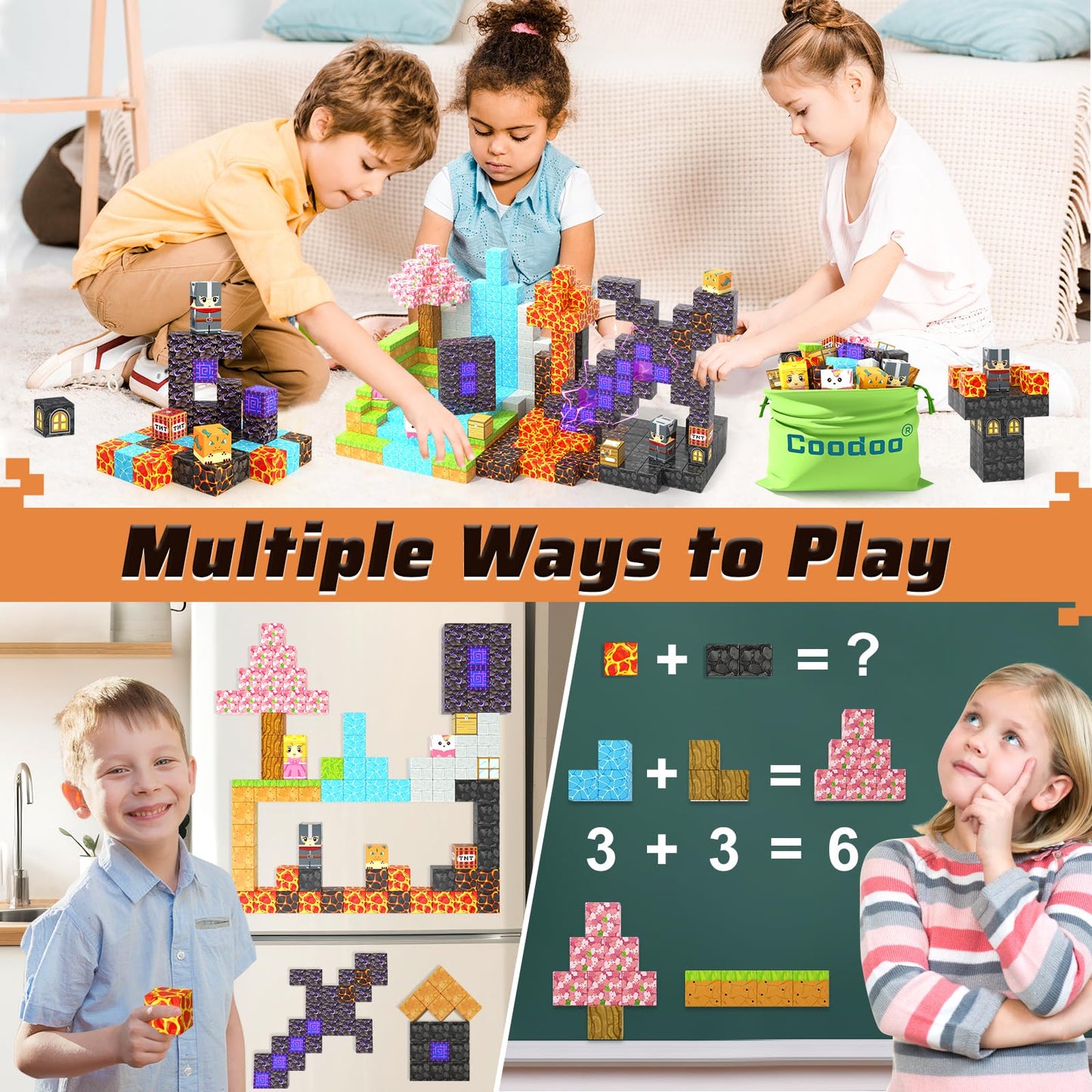Magnetic Blocks - Build Mine Magnet World Magic Portal Set, Magnetic Tiles Building Blocks Toddler Toy STEM Sensory Outdoor Toys for 3+ Year Old Boys & Girls, Creative Kids Games Kids Toys