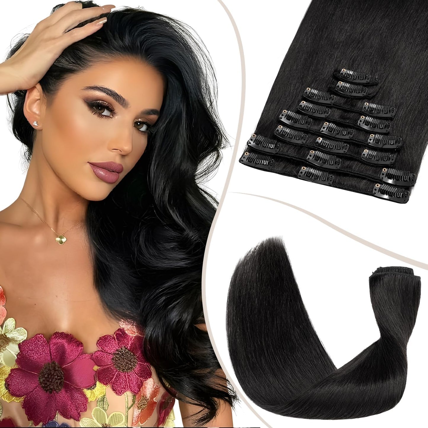 TESS Clip in Hair Extensions Real Human Hair Highlighted Remy Seamless 8 Pieces Straight Short for Women/Girls (#12P613 Golden Brown & Bleach Blonde, 10 Inch 50g)