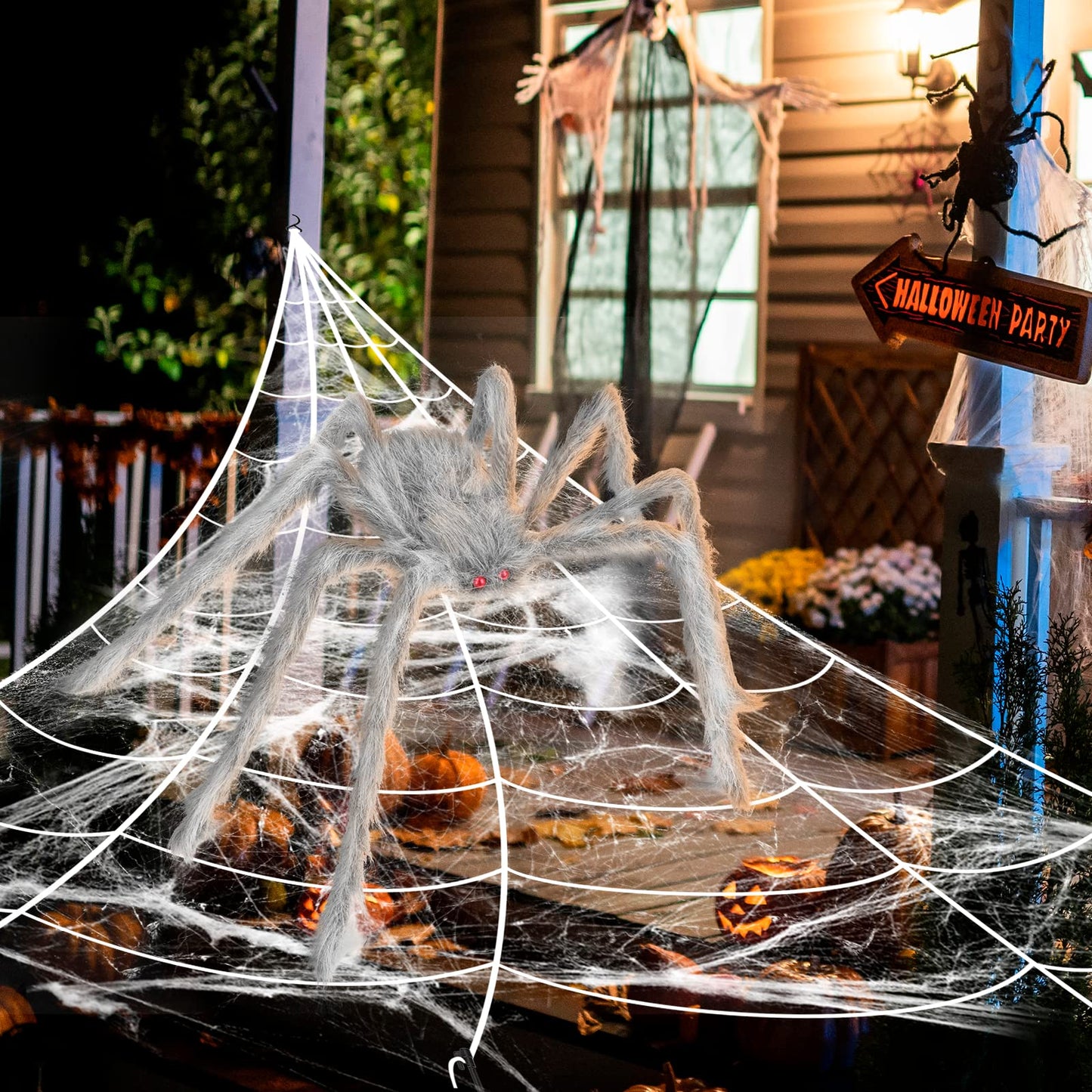 benpen Halloween Decorations Outdoor Gaint Spider:50'' Halloween Spiders Decor+10pcs Scary Hairy Fake Spiders+60g Cobweb Props for Indoor Outdoor Scary Haunted House Theme Party Yard