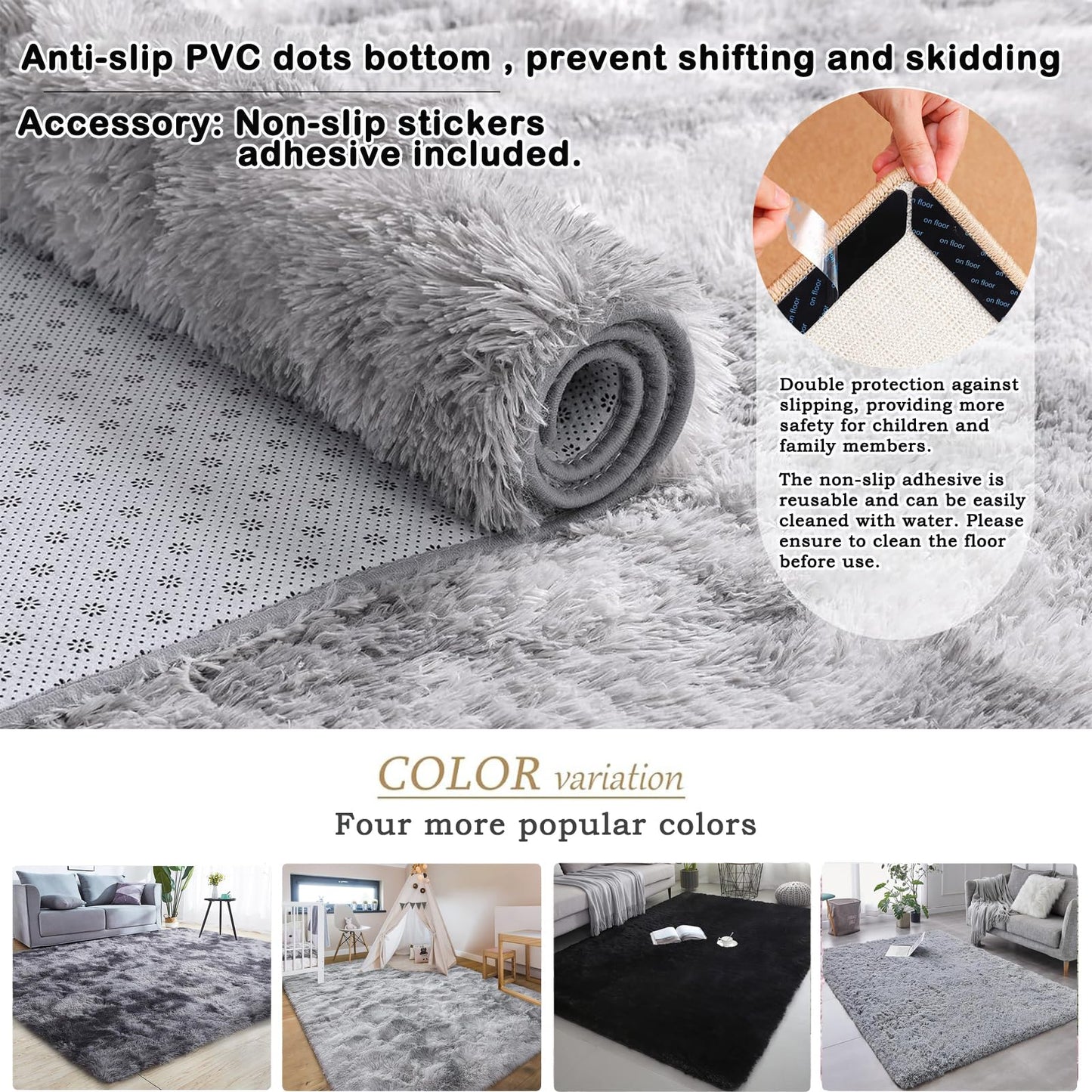 GJWLaie Rugs Living Room Grey Area Rugs for Bedroom Anti Silp Soft Shaggy Tie-Dye Plush Fluffy Living Room Rug Indoor Home Kidsroom Decor Carpet(Grey 120 * 160cm)