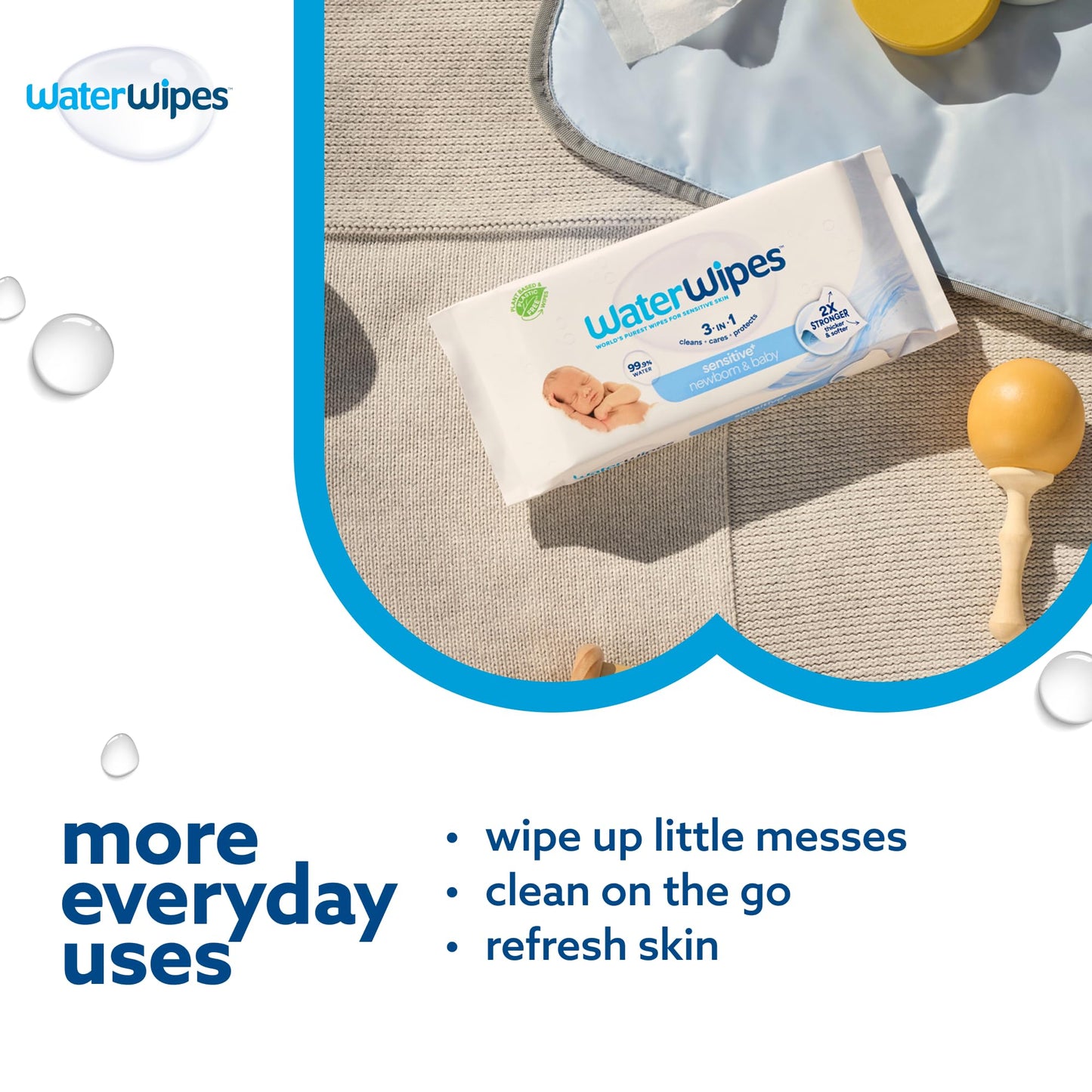 WaterWipes Original Baby Wipes, 720 Count (12 Packs), 99.9% Water, 3-In-1 Cleans, Cares, Protects, Unscented, Packaging May Vary