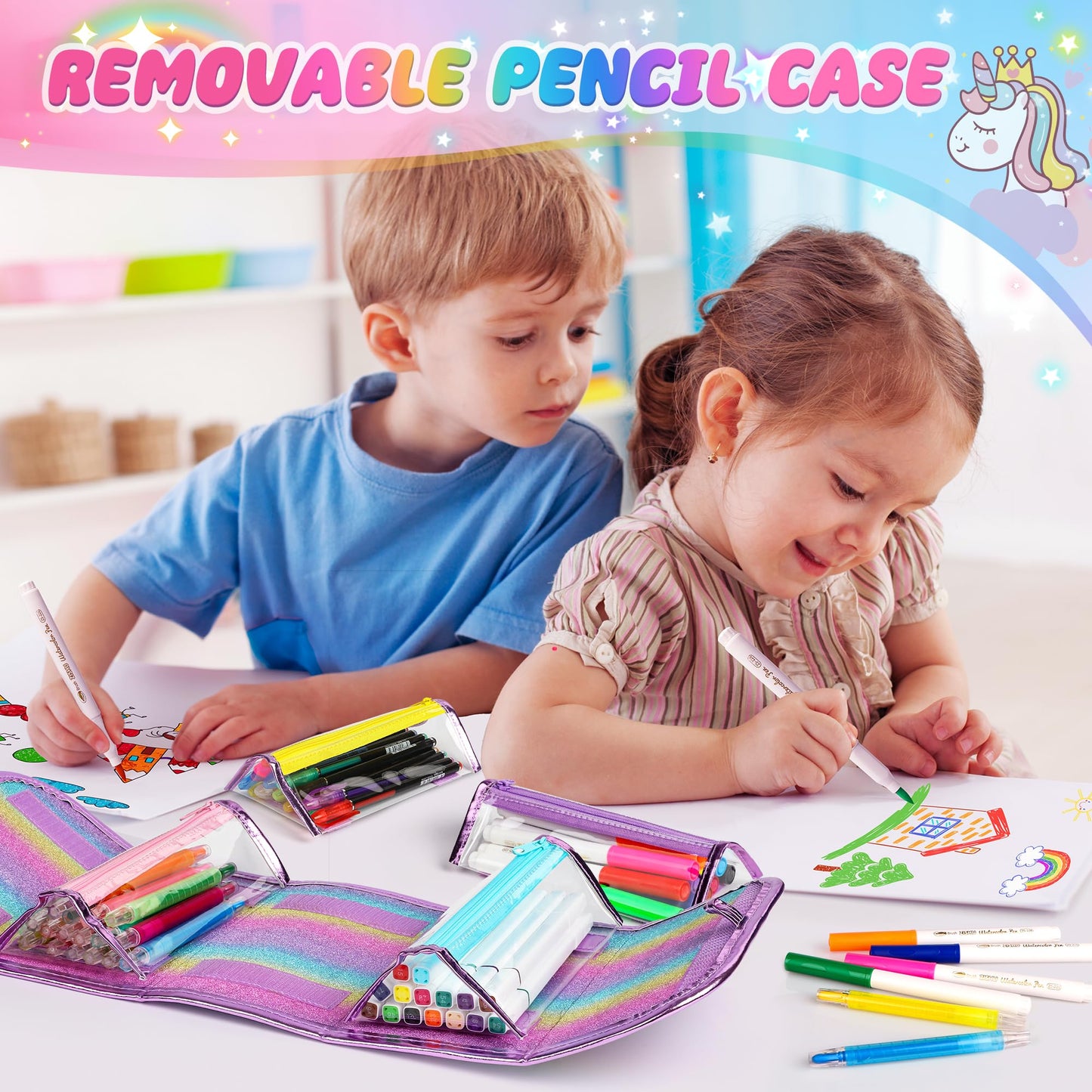 Hot Bee Unicorn Gifts for Girls 4 5 6 7, Unicorn Pencil Case Stationary Sets, Girl Toys Age 4-7, Drawing Colouring Set for Kids, Art and Crafts for Kids 4-6, Birthday Presents for Girls