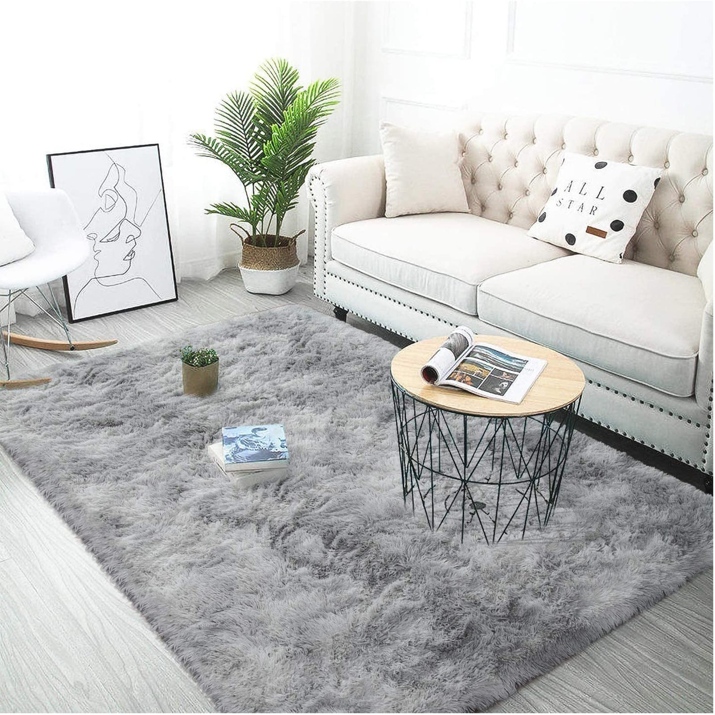 GJWLaie Rugs Living Room Grey Area Rugs for Bedroom Anti Silp Soft Shaggy Tie-Dye Plush Fluffy Living Room Rug Indoor Home Kidsroom Decor Carpet(Grey 120 * 160cm)