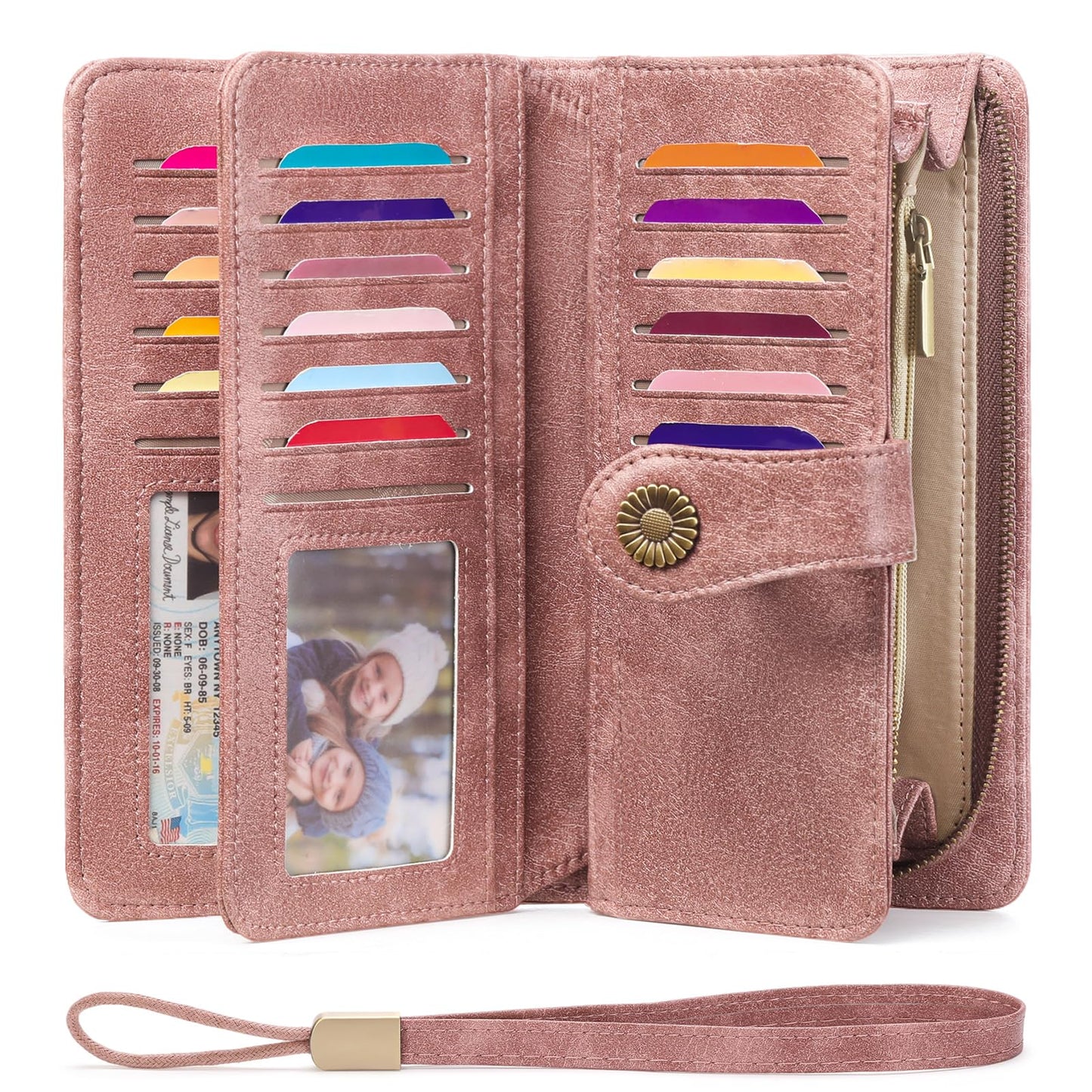 SENDEFN Genuine Leather Purses for Women, RFID Large Ladies Purse, Wallet for Women with Wrist Strap