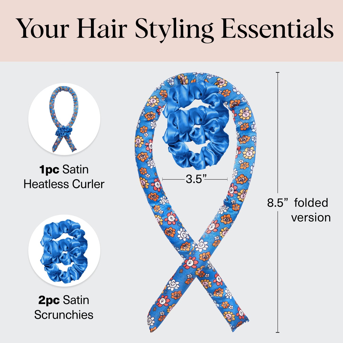 Kitsch Heatless Curling Set - Satin Heatless Curler, Hair Curler No Heat, Heatless Curler for long and short hair, Overnight Curls with 2 Satin Scrunchies and Blowout Rod - Sunset Tie Dye