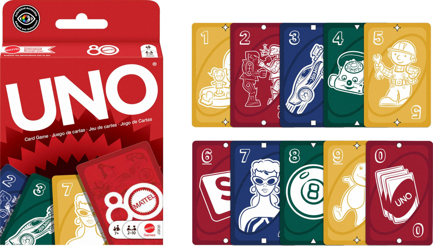 Mattel Games UNO, Classic Card Game for Kids and Adults for Family Game Night, Use as a Travel Game or Engaging Gift for Kids, 2 to 10 Players, Ages 7 and Up, W2087