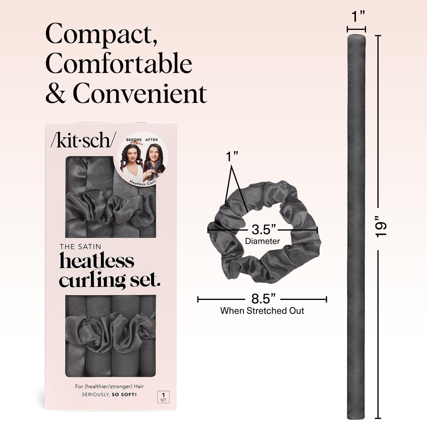 Kitsch Heatless Curling Set - Satin Heatless Curler, Hair Curler No Heat, Heatless Curler for long and short hair, Overnight Curls with 2 Satin Scrunchies and Blowout Rod - Sunset Tie Dye