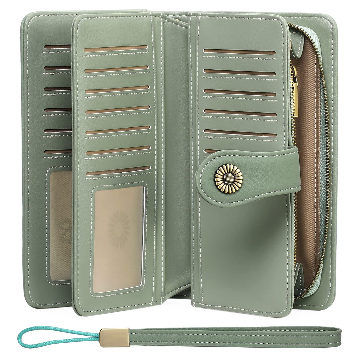 SENDEFN Genuine Leather Purses for Women, RFID Large Ladies Purse, Wallet for Women with Wrist Strap