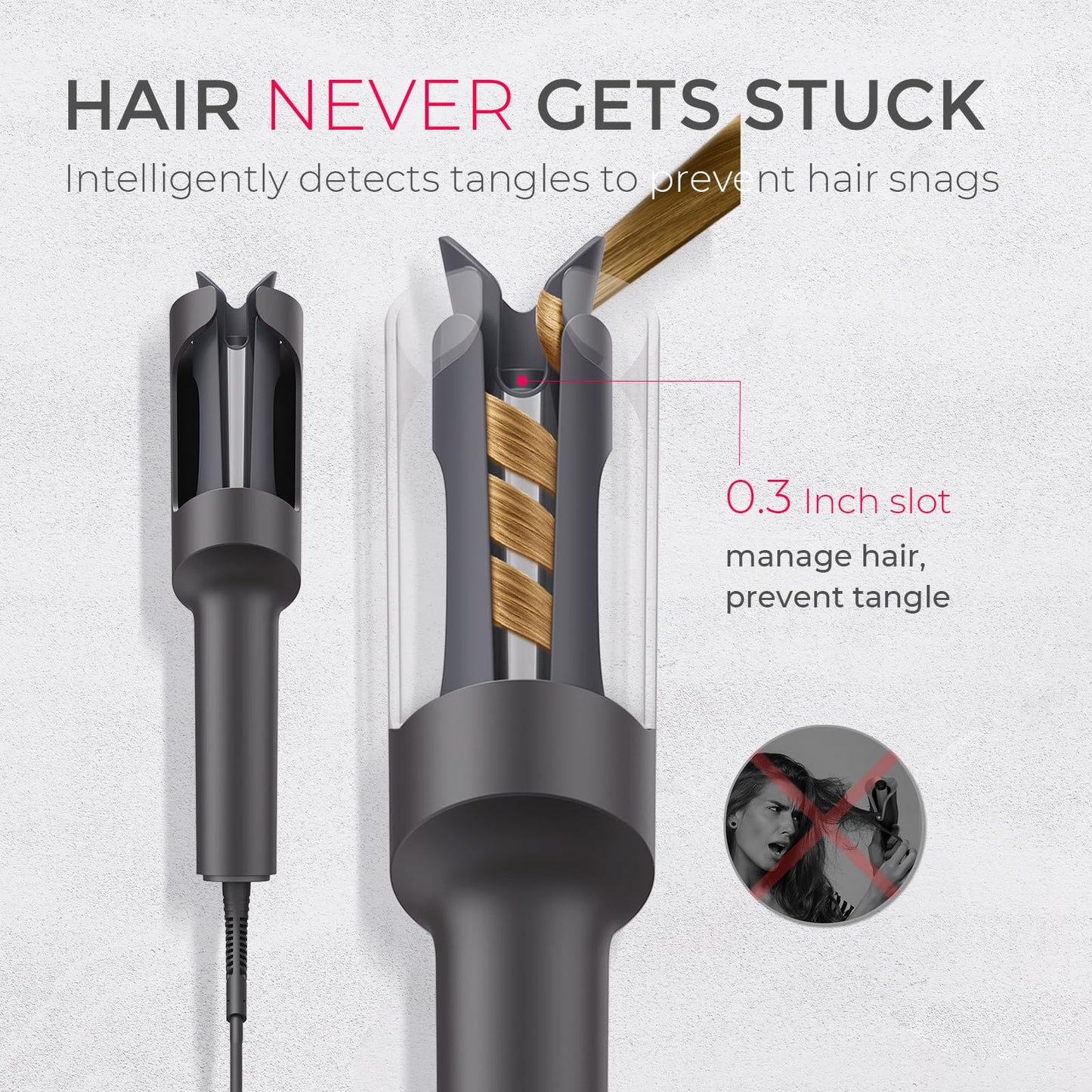 TYMO CURLPRO Automatic Rotating Curling Iron - Beach Waves Curling Wand, Portable Hair Curler, 500 Million Ionic, Dual Voltage & Lightweight for Travel, Ceramic Coating, Metallic Gray 1.25 inch