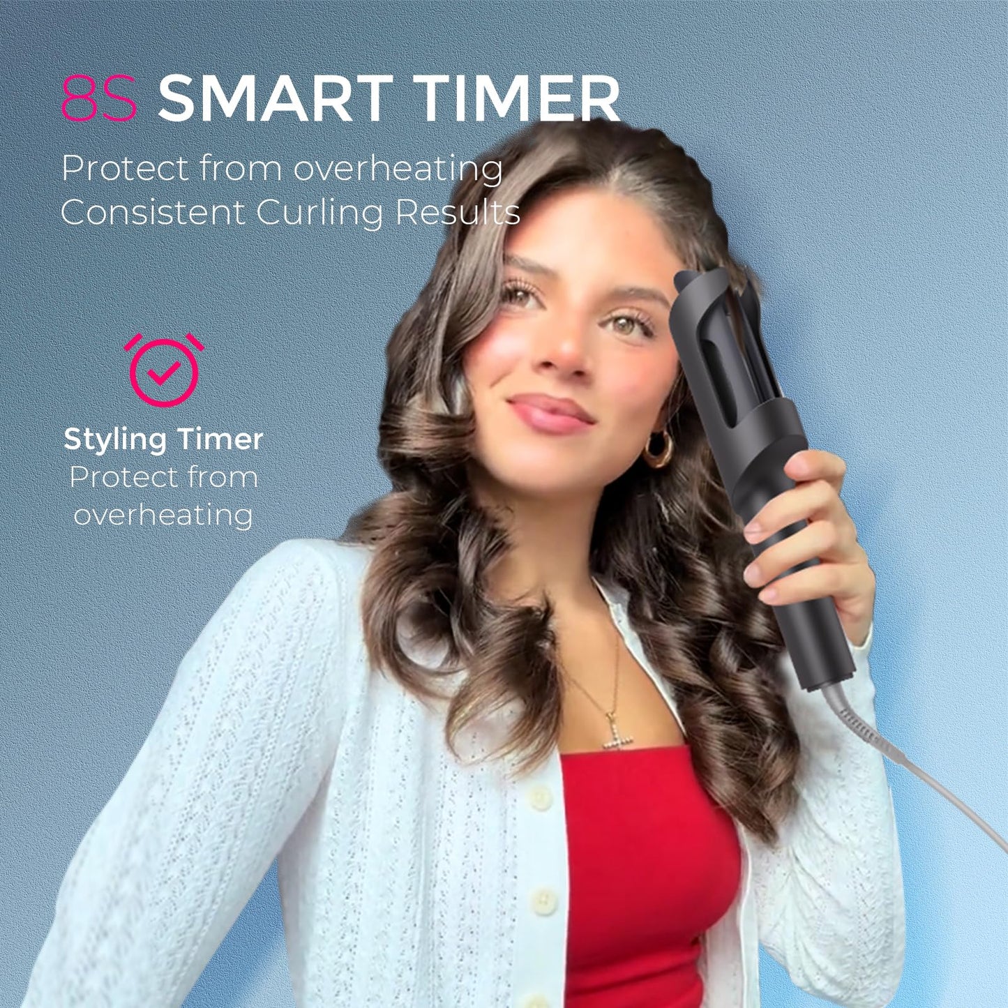 TYMO CURLPRO Automatic Rotating Curling Iron - Beach Waves Curling Wand, Portable Hair Curler, 500 Million Ionic, Dual Voltage & Lightweight for Travel, Ceramic Coating, Metallic Gray 1.25 inch