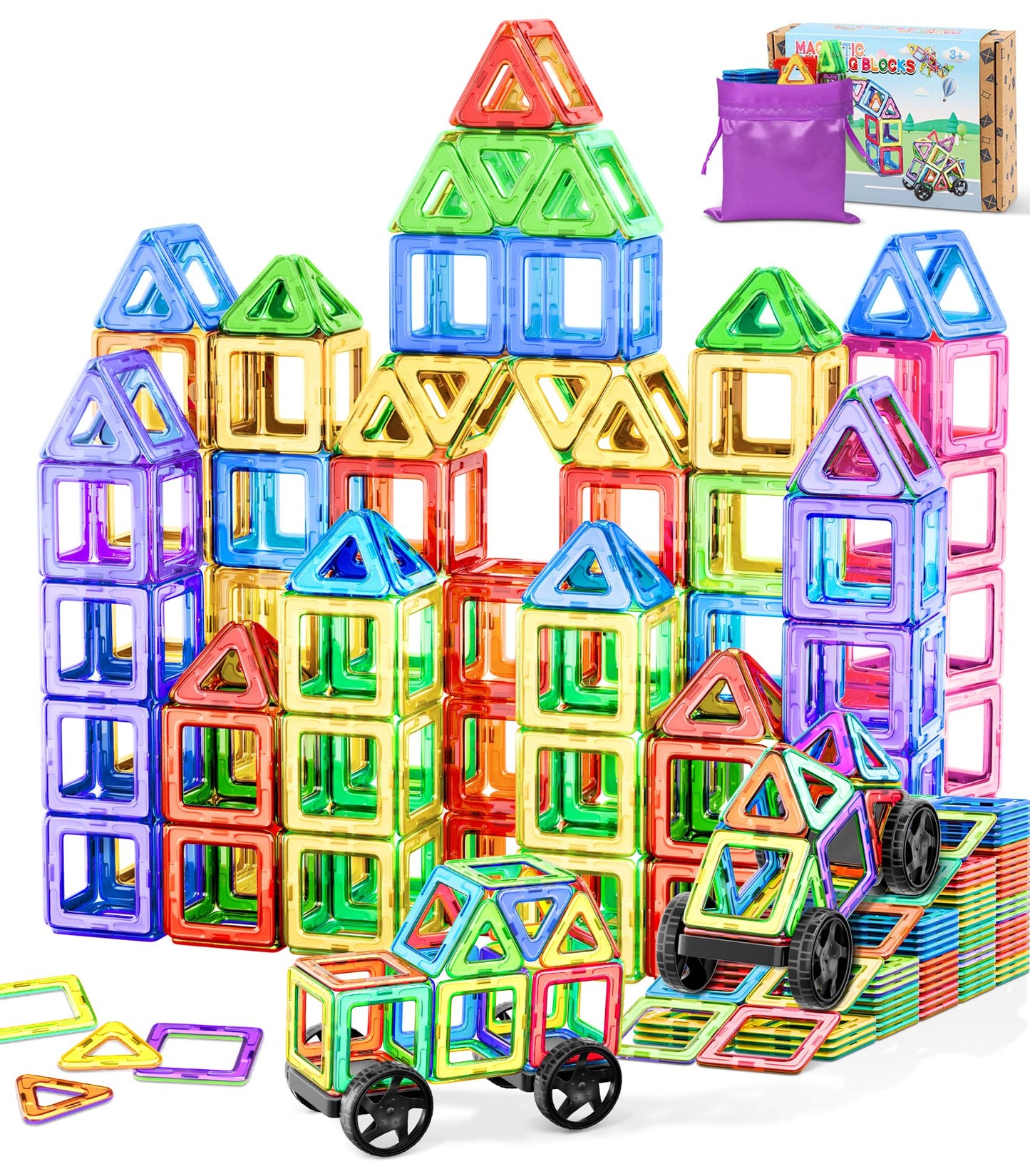 COOLJOYA Magnetic Tiles for Kids, 48pcs Magnetic Building Blocks Toys for 3 4 5 6 Year Old Girls Boys Gift, Magnets for Kids, Montessori Toddler Toys