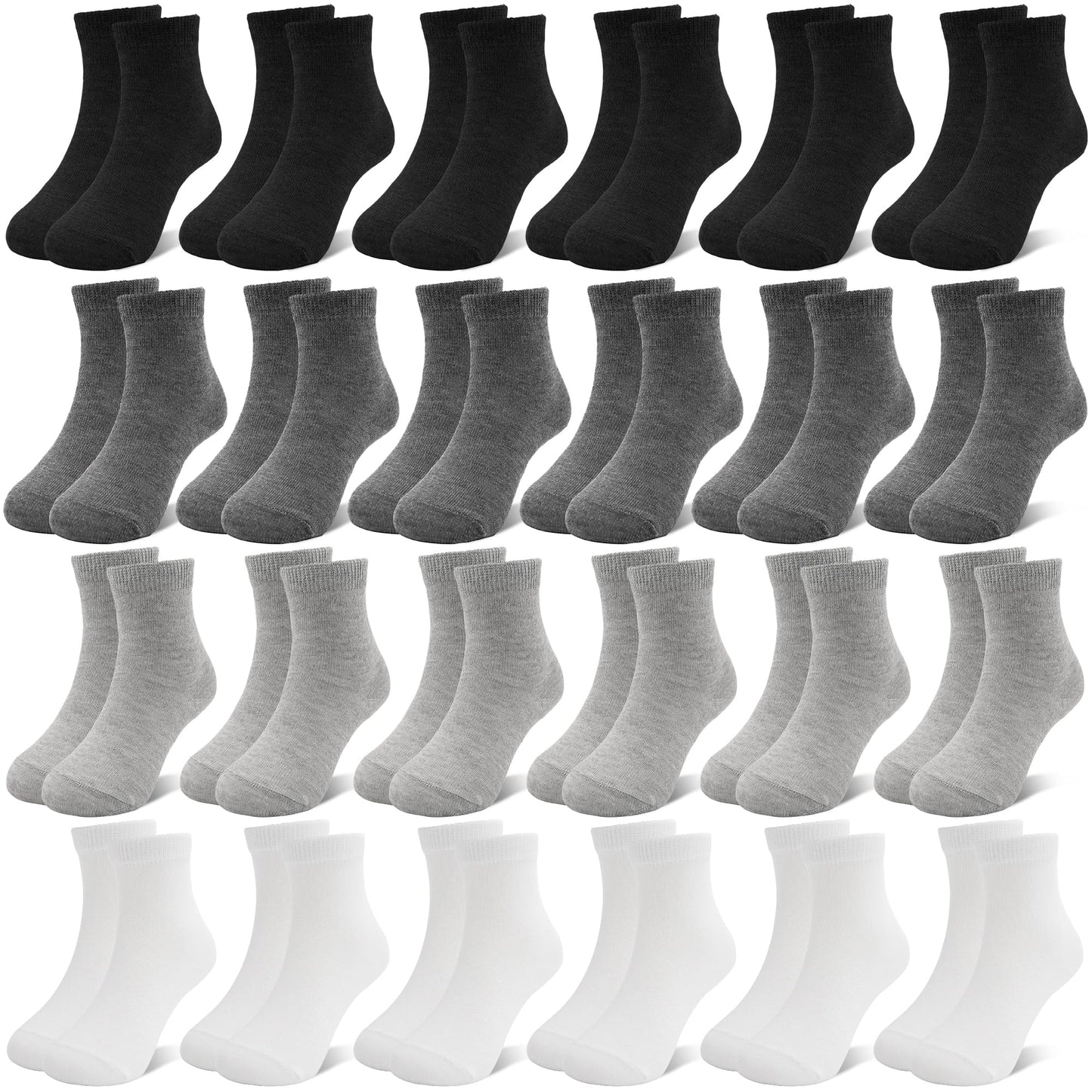 ZERULETS 24 Pairs Boys Girls Socks Kids Toddler School Black White Gray Boy Sport Sock for 1-13 Years Children