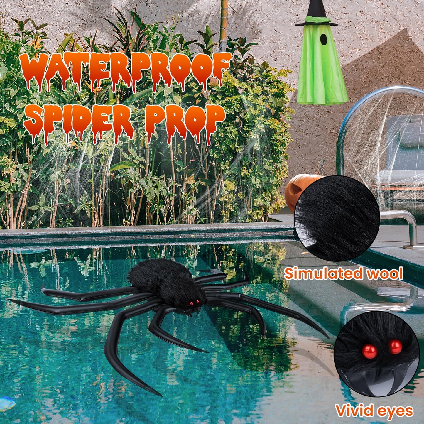 benpen Halloween Decorations Outdoor Gaint Spider:50'' Halloween Spiders Decor+10pcs Scary Hairy Fake Spiders+60g Cobweb Props for Indoor Outdoor Scary Haunted House Theme Party Yard