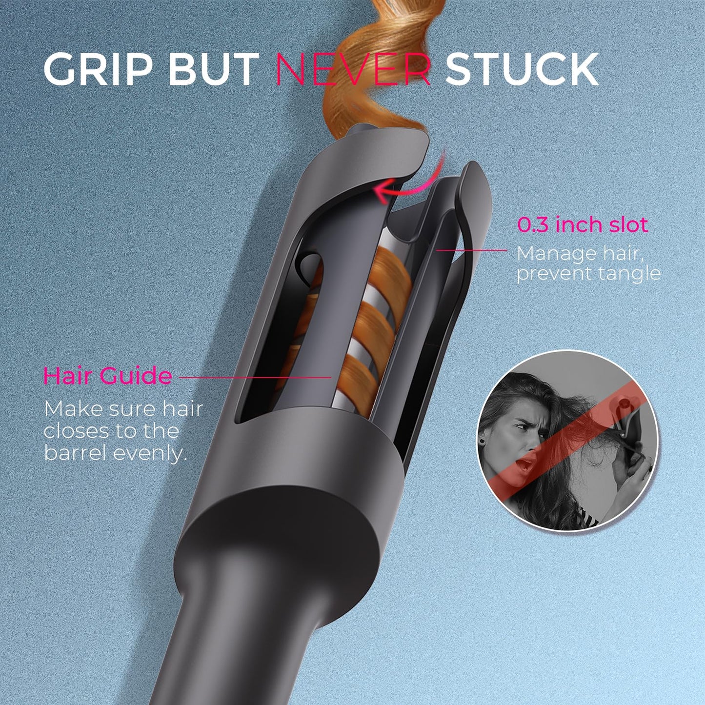 TYMO CURLPRO Automatic Rotating Curling Iron - Beach Waves Curling Wand, Portable Hair Curler, 500 Million Ionic, Dual Voltage & Lightweight for Travel, Ceramic Coating, Metallic Gray 1.25 inch