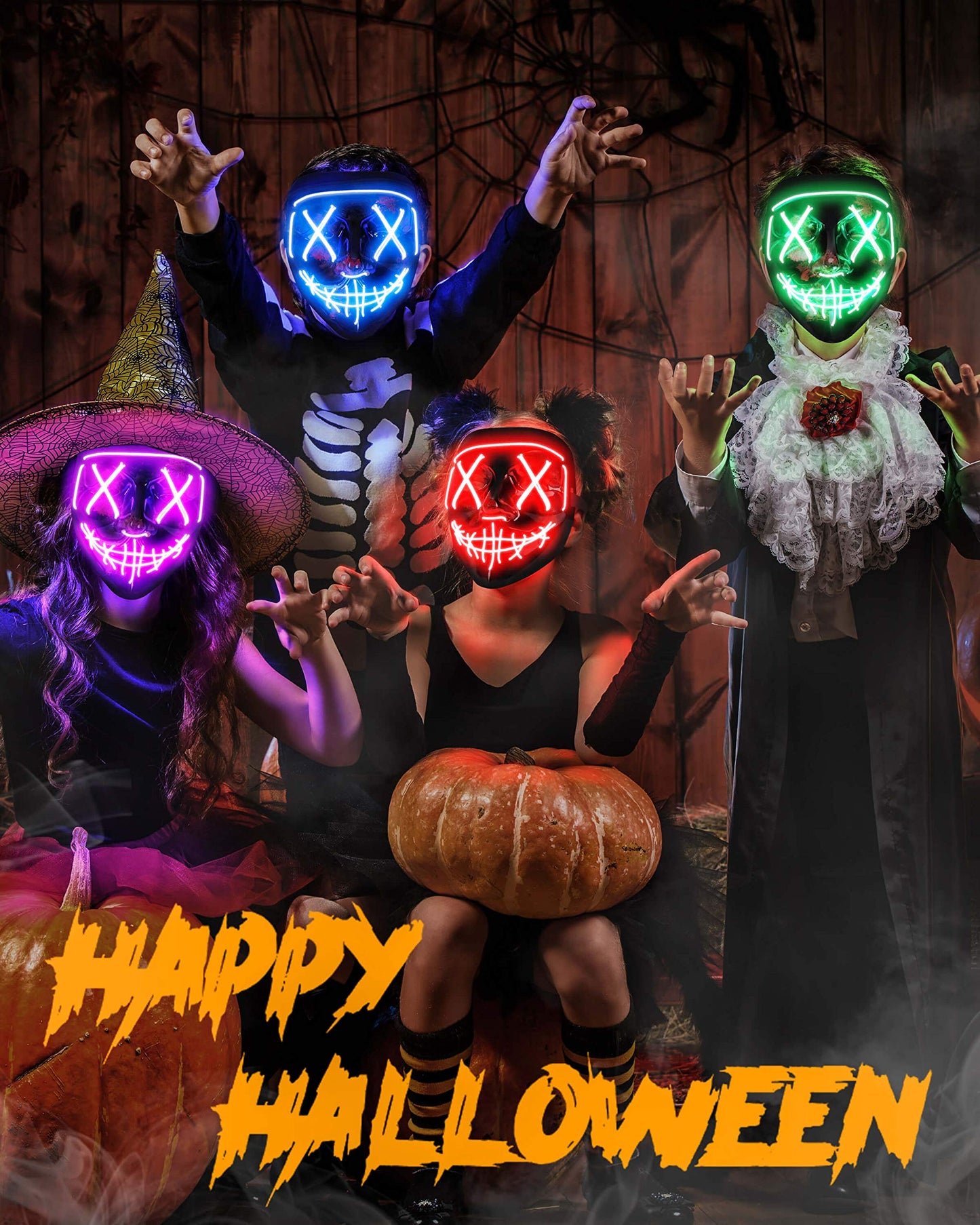 AnanBros Scary LED Halloween Mask, Light up Mask Cosplay, LED Rave Face Mask Costume 3 Lighting Modes, Halloween Face Masks for Men Women Kids