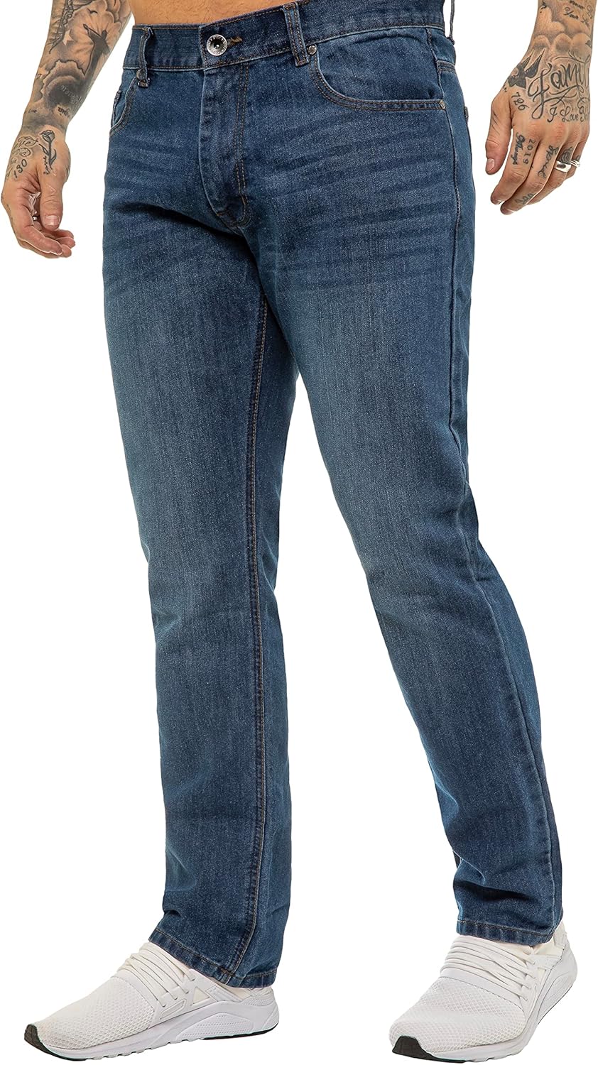 989Zé ENZO Mens Jeans Straight Leg Classic Fashion Regular Fit Cotton Basic Denim Pants Trousers