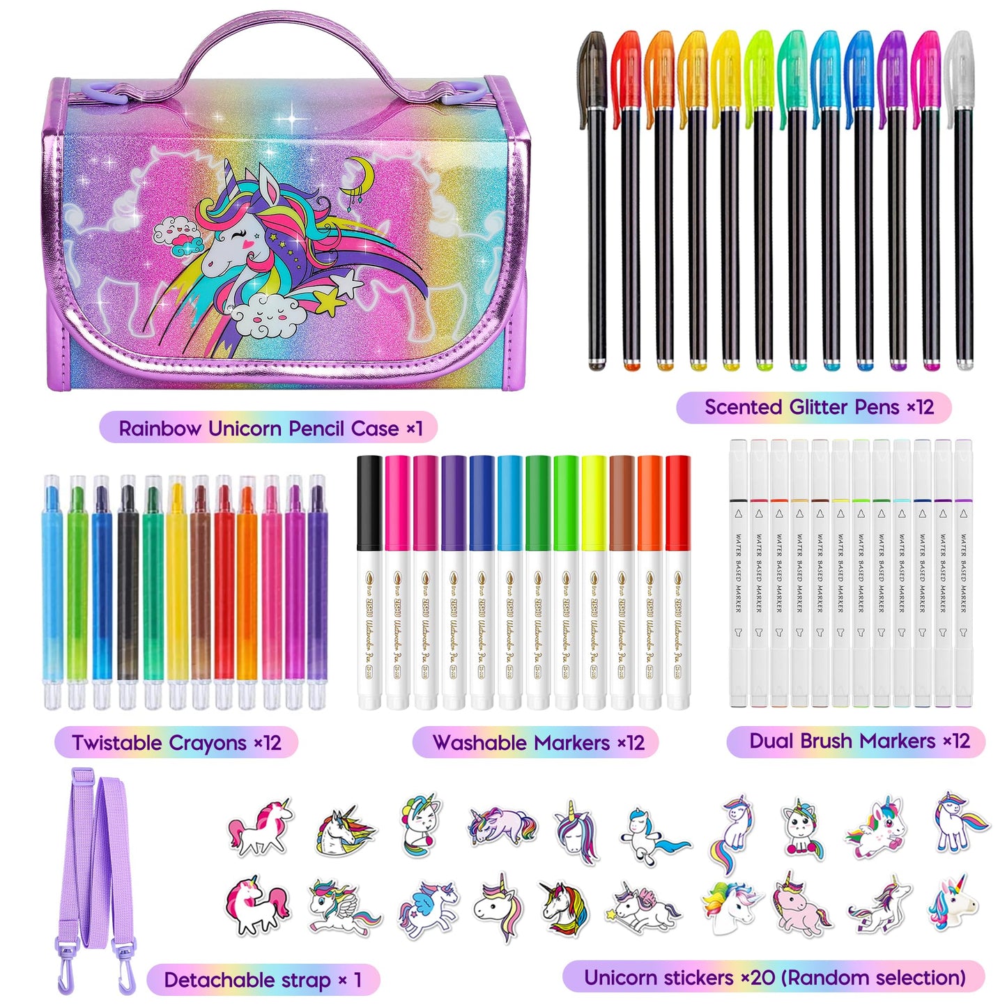 Hot Bee Unicorn Gifts for Girls 4 5 6 7, Unicorn Pencil Case Stationary Sets, Girl Toys Age 4-7, Drawing Colouring Set for Kids, Art and Crafts for Kids 4-6, Birthday Presents for Girls