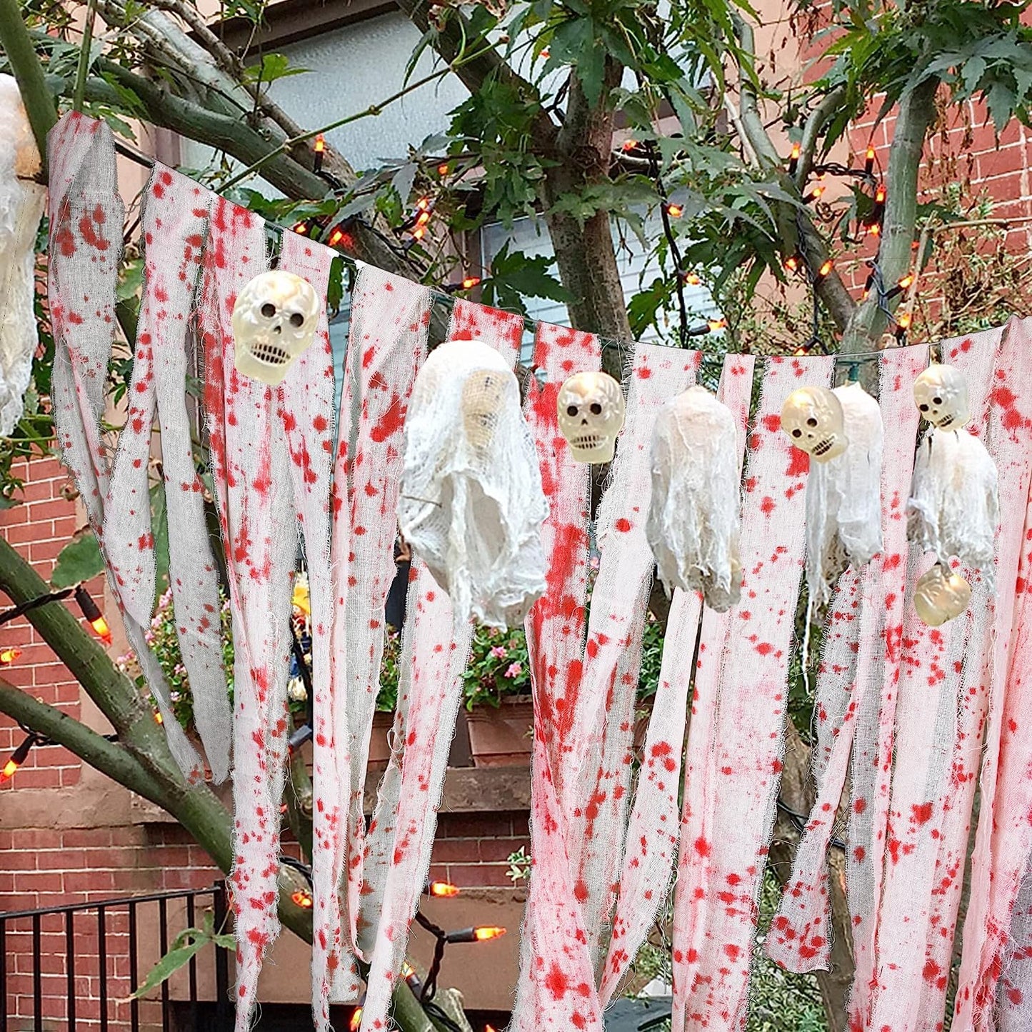GIONAR 50M Halloween Creepy Blood Cloth - Scary Creepy Cloth with Bloody Prints- Spooky Fabric Blood Strip Drape for Halloween Doorway Curtain Costume Decor